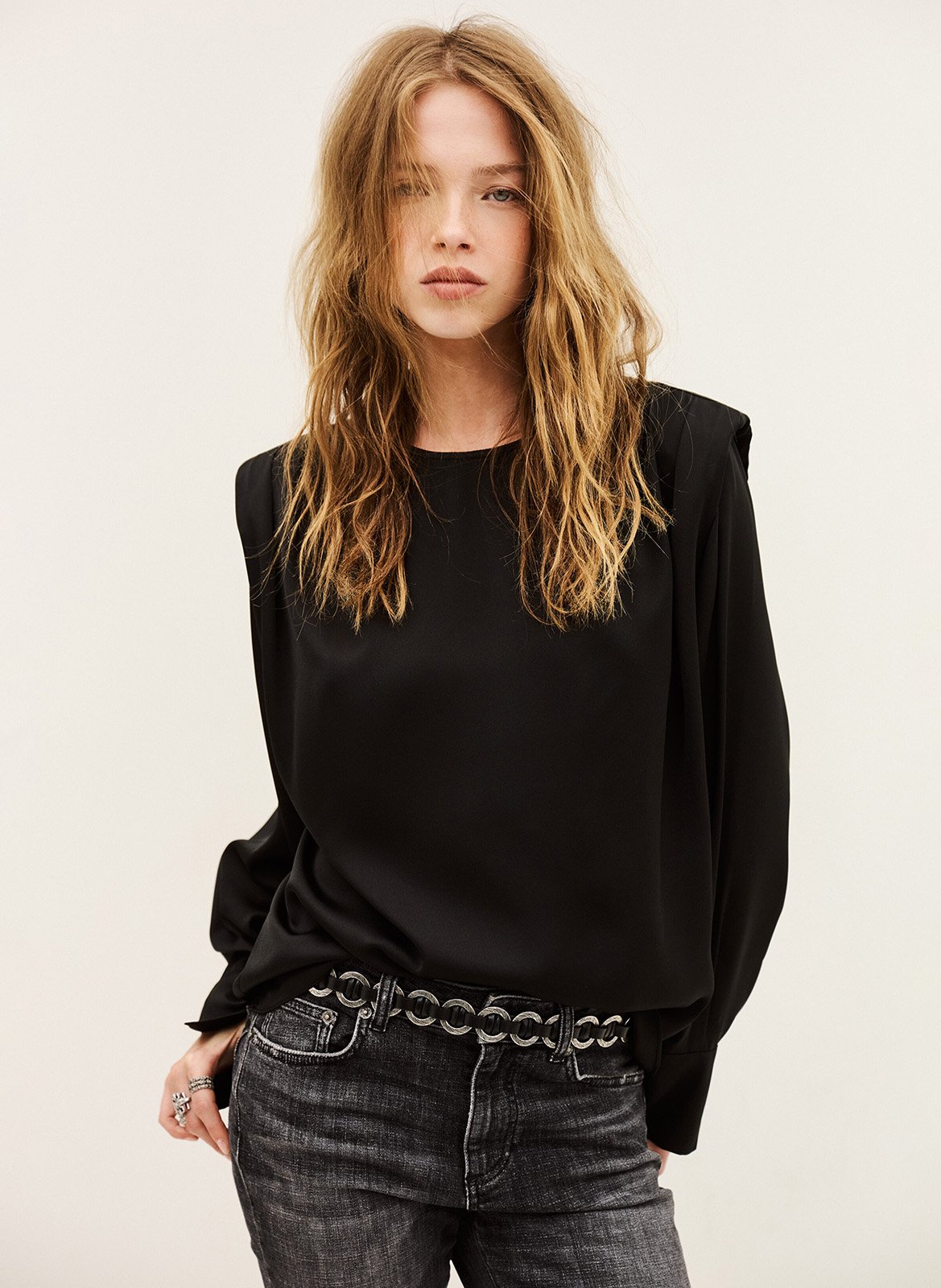 Blouse met lange mouwen in effen Cadie BA&SH Zwart