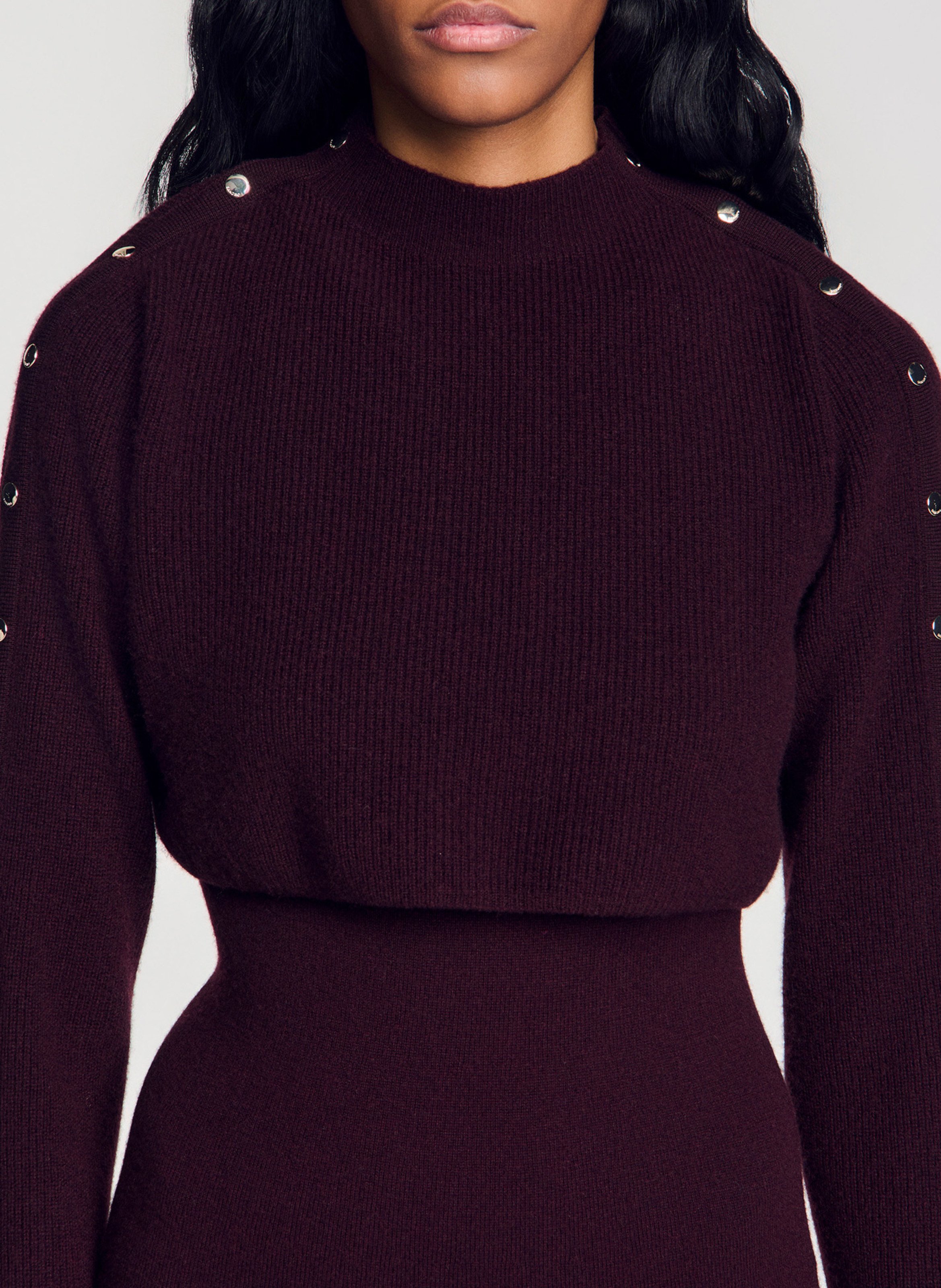 Robe ample col rond en laine et cachemire SANDRO Rouge