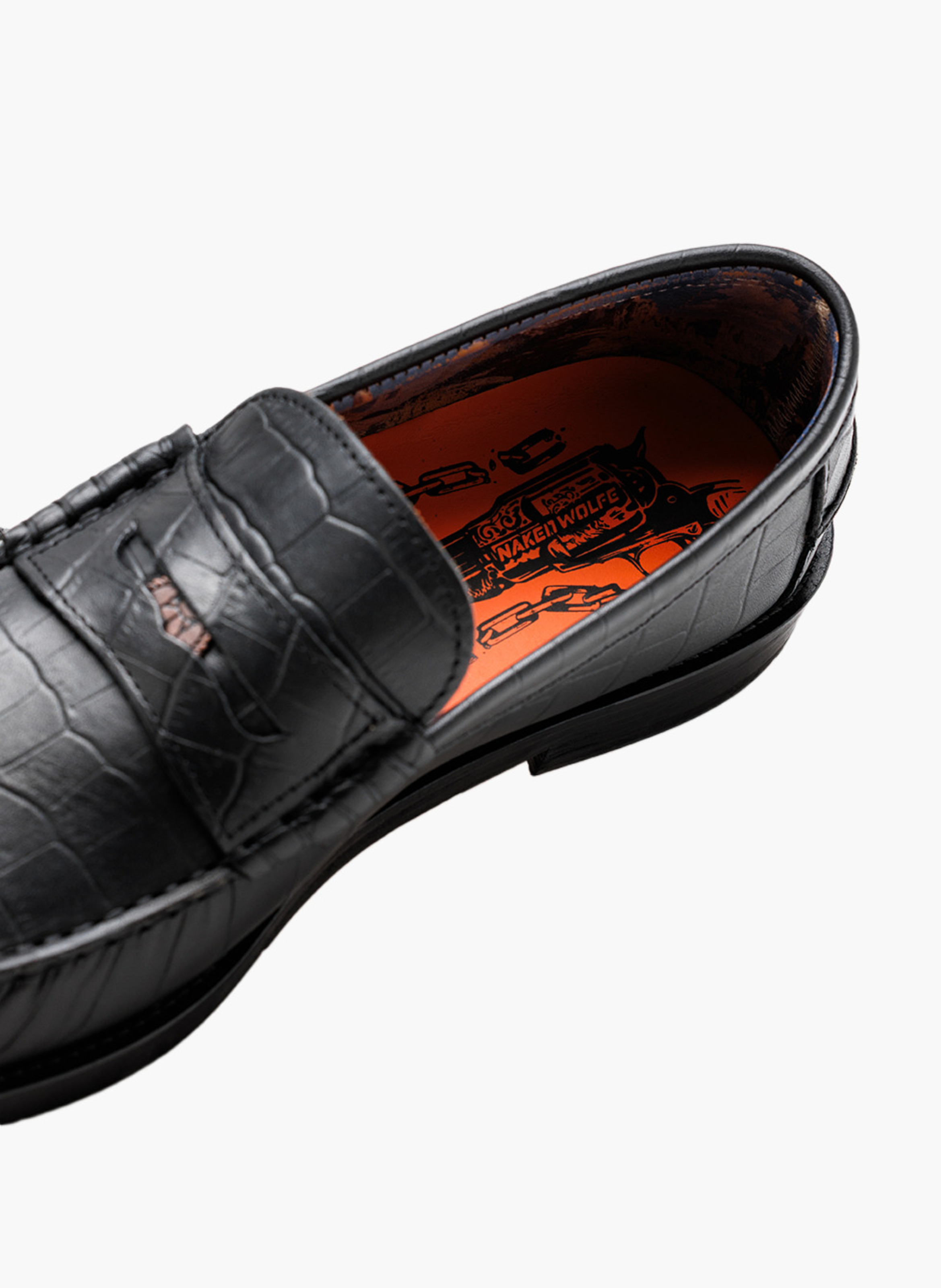 Mocassins riviera en cuir effet croco NAKED WOLFE Noir
