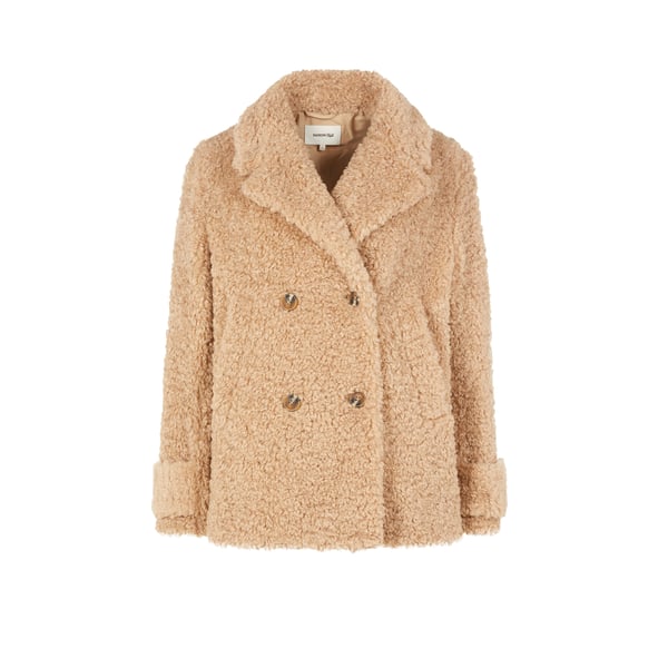 Saison Caban Effet Fourrure In Beige