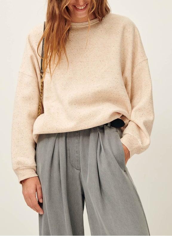 Sweat col rond oversize en coton mélangé chebbi Beige by SESSUN SESSUN Sweat col rond oversize en coton mélangé chebbi Beige