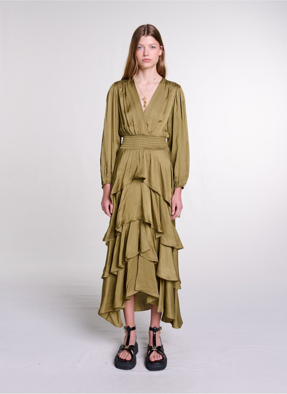Robe Longue Satinée Cache-cœur - Maje Femme | Printemps.com