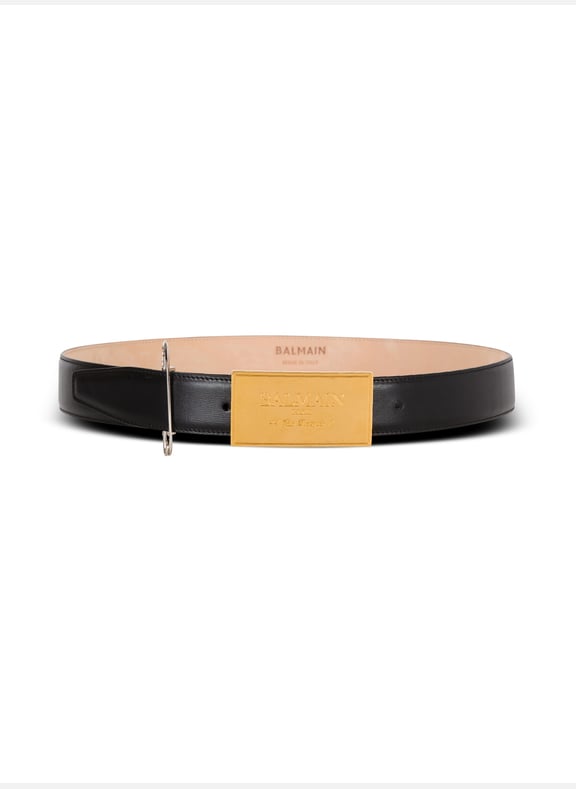 Ceinture en cuir avec épingle à nourrice Noir by BALMAIN BALMAIN Ceinture en cuir avec épingle à nourrice Noir