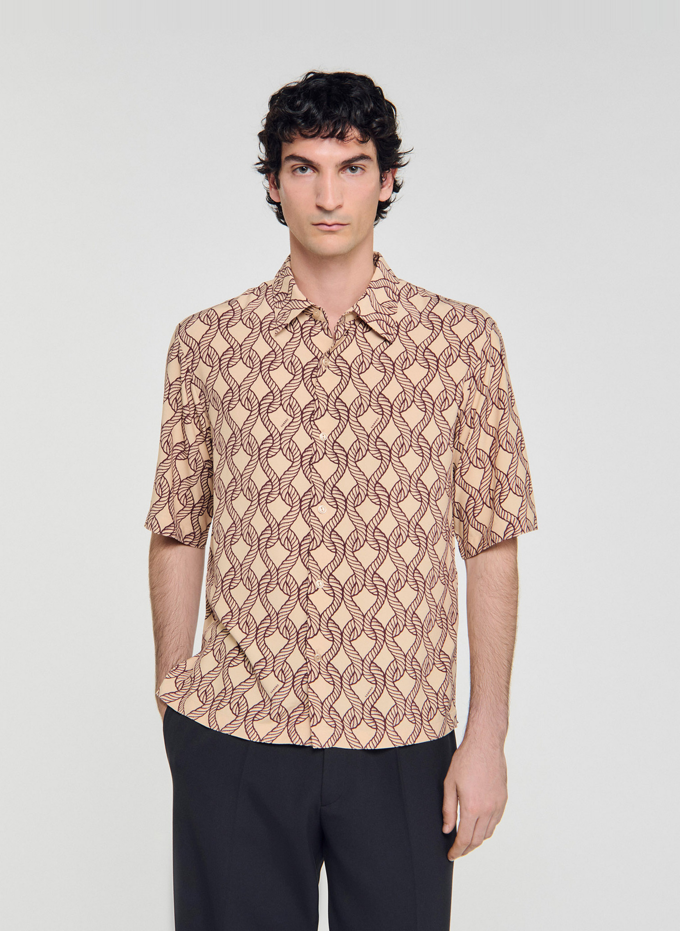 SANDRO Chemise col classique imprimée Beige