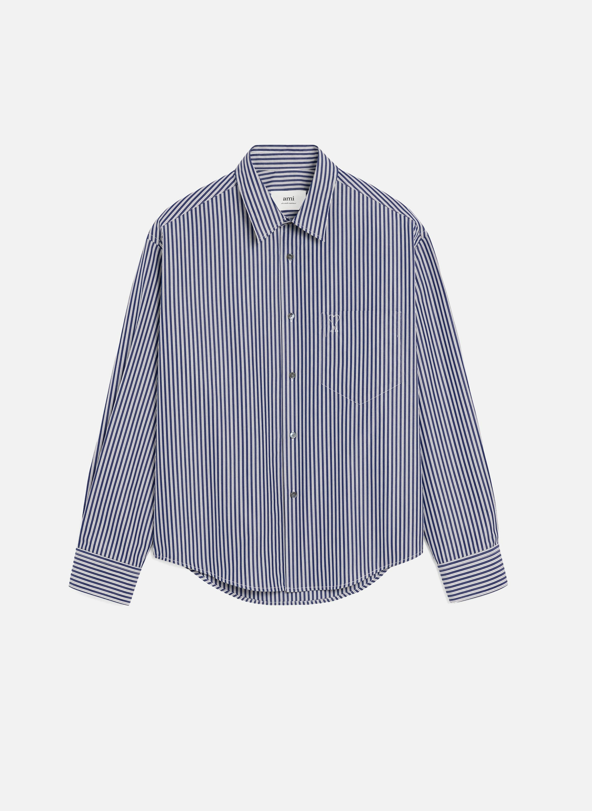 Chemise boxy rayée ami de coeur  en coton unisexe AMI PARIS Bleu