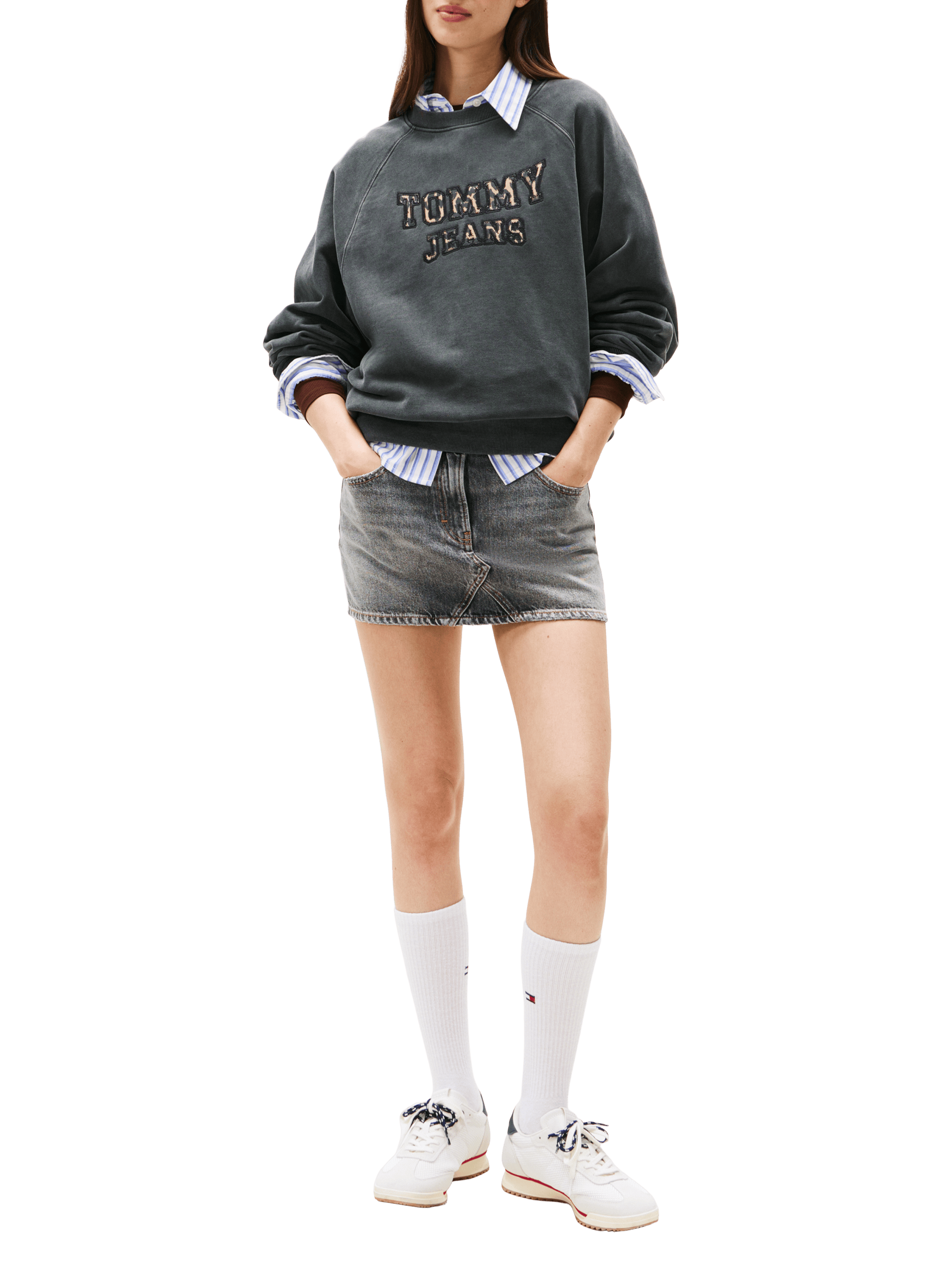 Pull à logo en coton TOMMY HILFIGER Noir