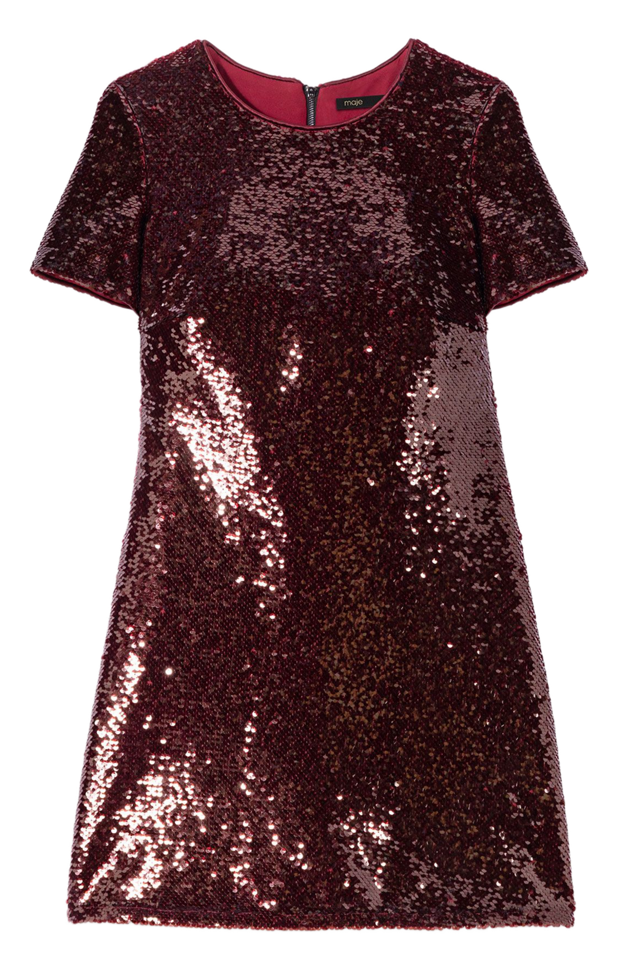 Robe courte col rond à sequins MAJE Rouge