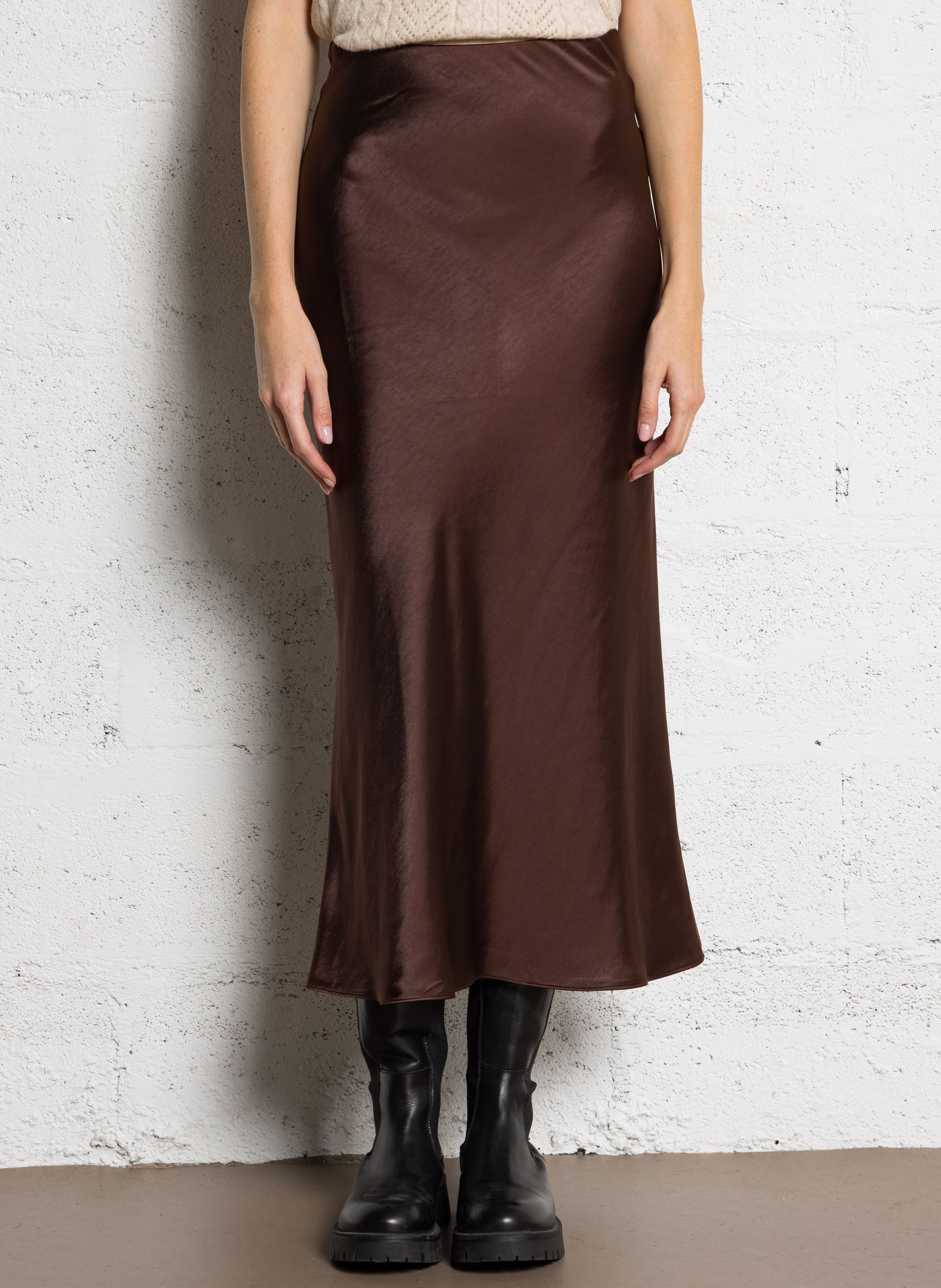 Jupe trapèze satinée IKKS Marron