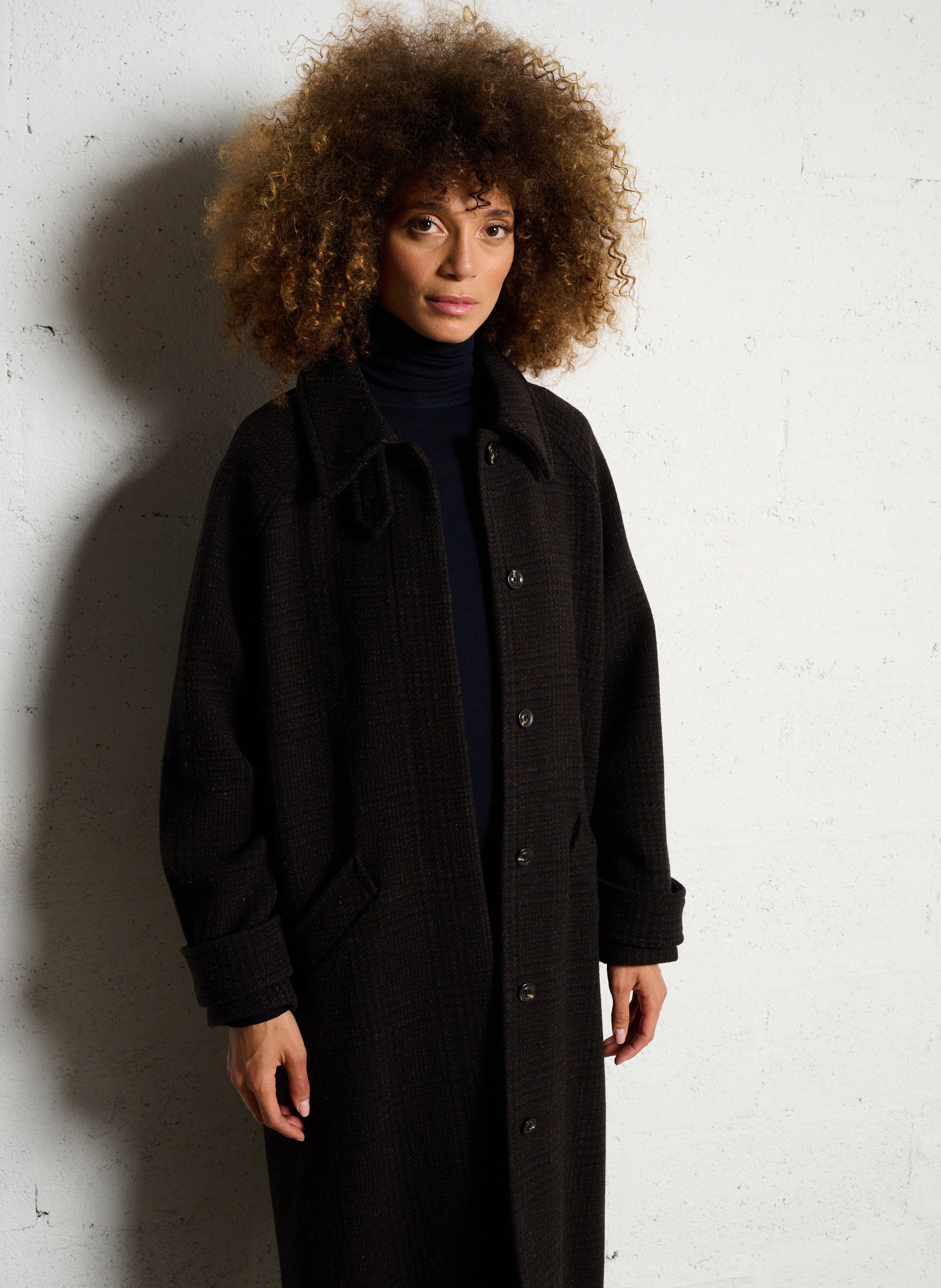 Manteau oversize en laine imprimé berlin SOEUR Marron