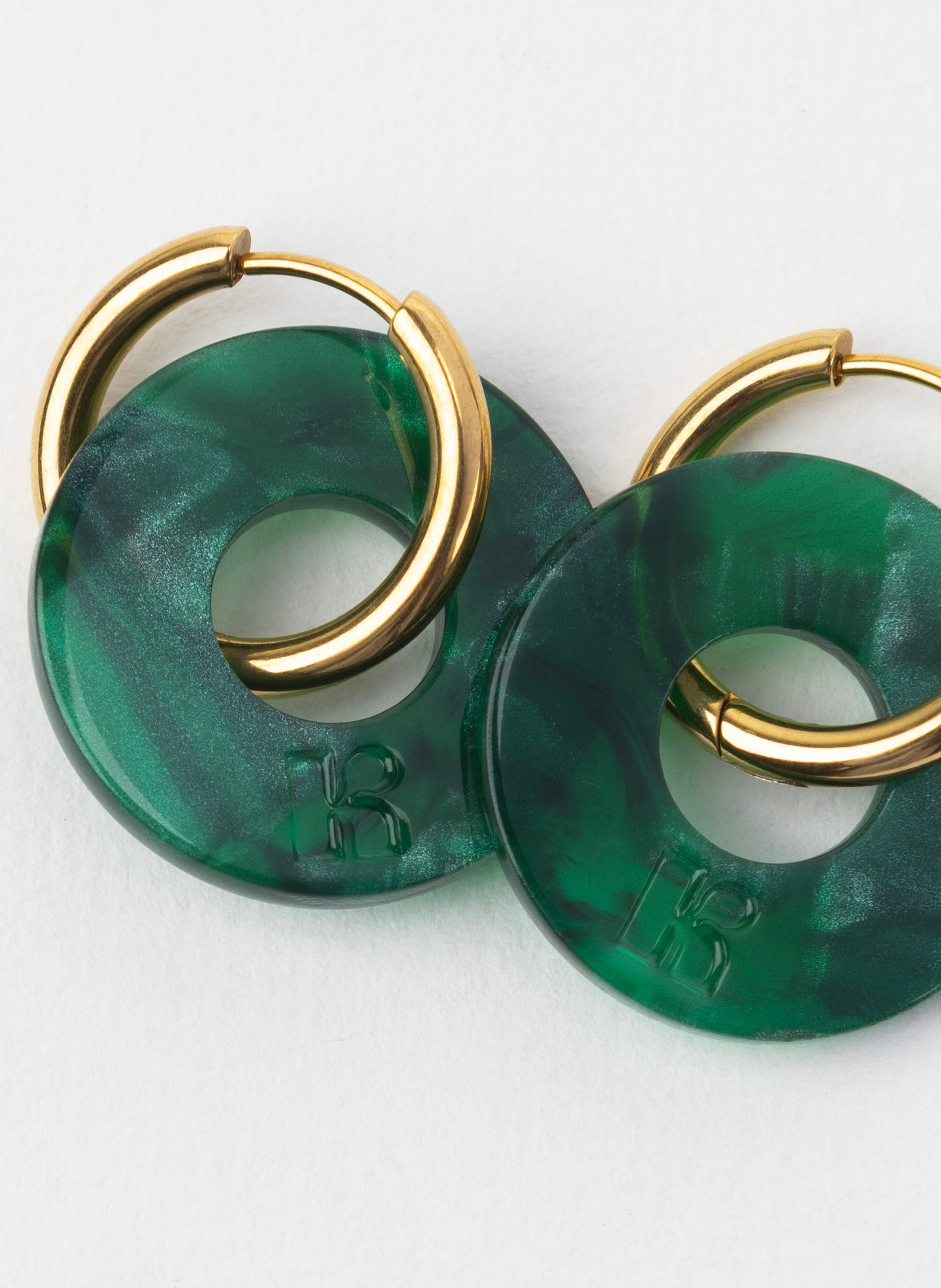Boucles d'oreilles donuts avec anneaux en acier inoxydable argenté KURAGE GINZA Vert