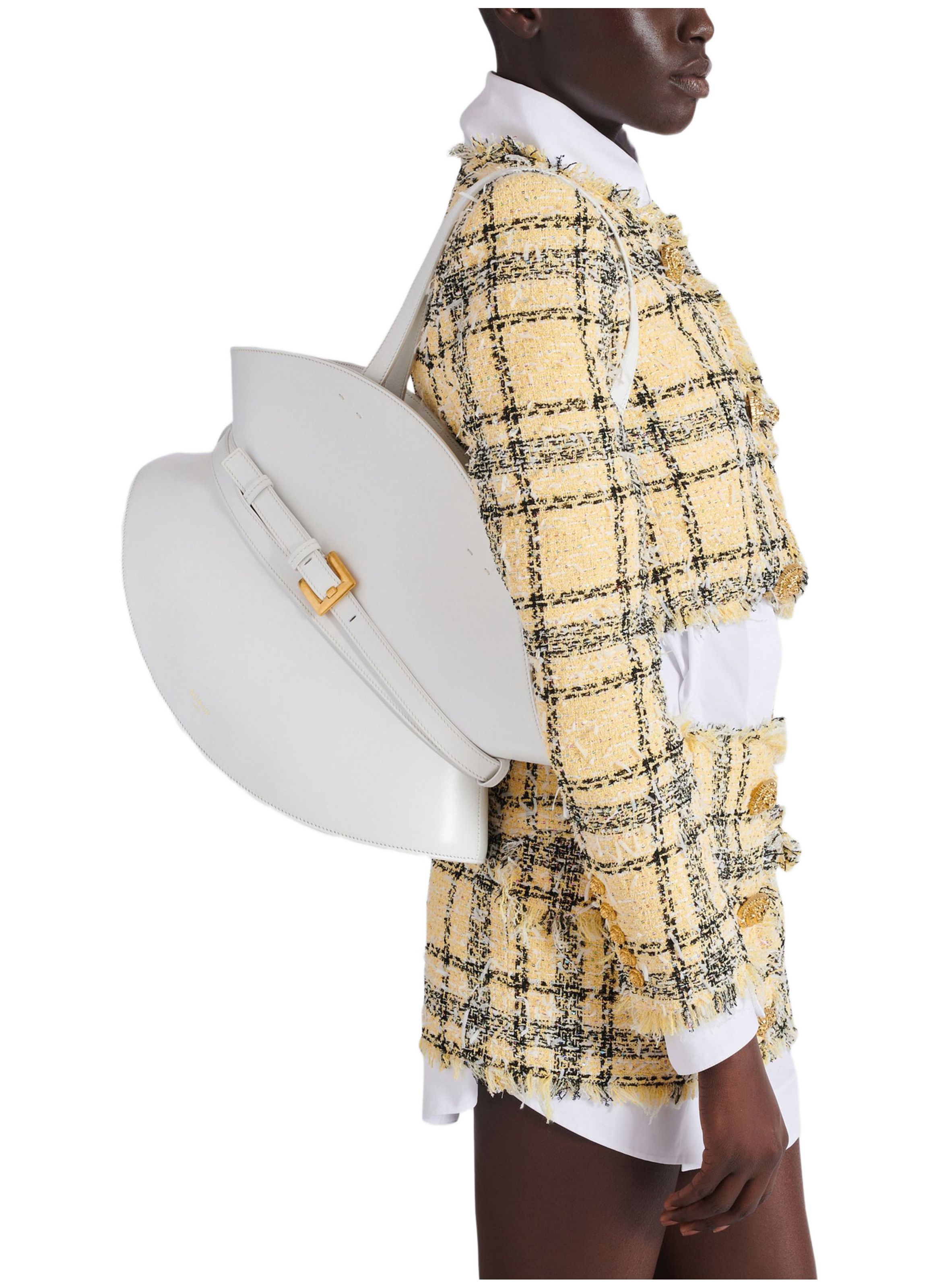 Sac shuffle medium en cuir de veau BALMAIN Blanc