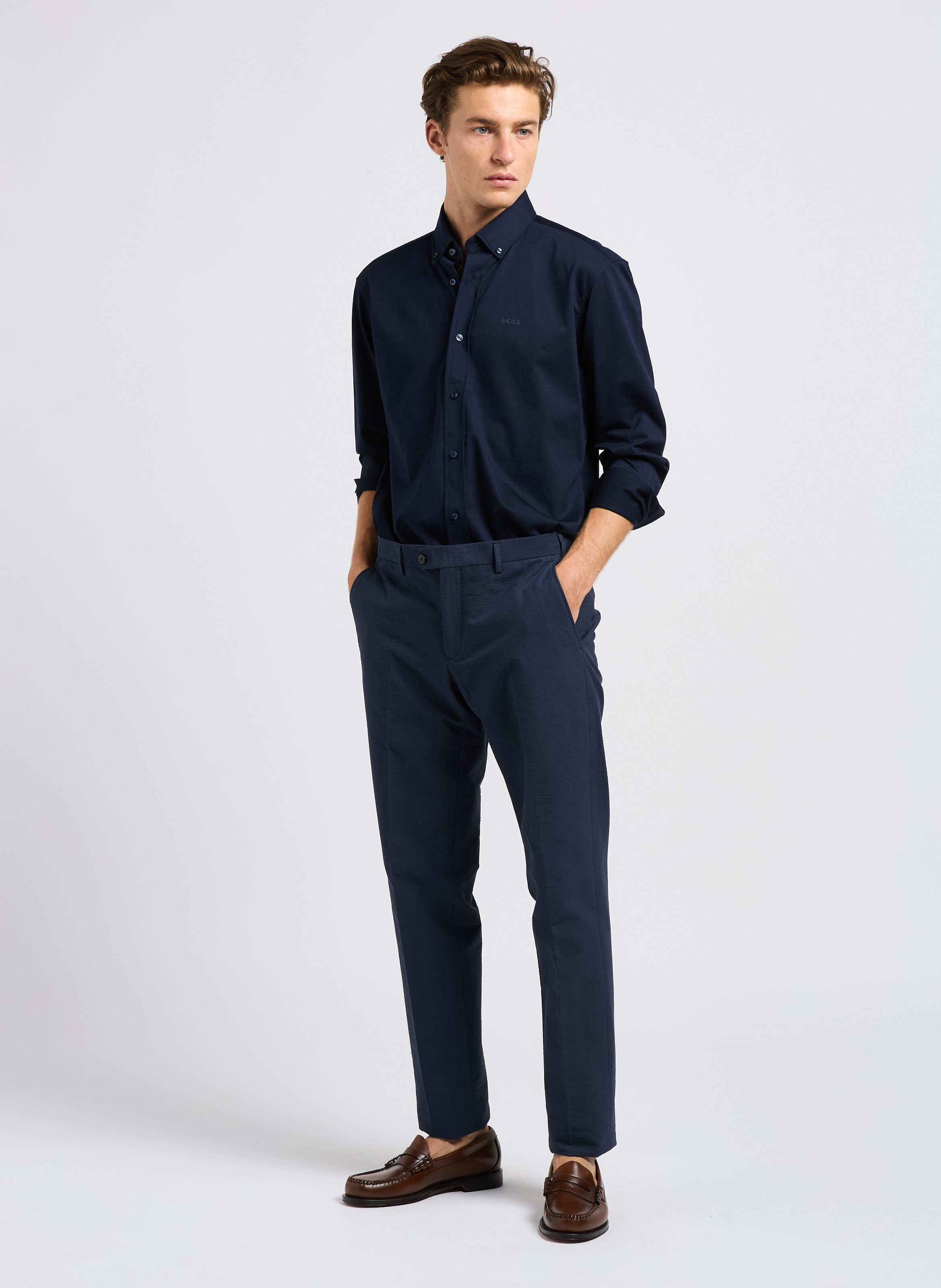Chemise regular-fit à col classique en coton mélangé BOSS Bleu