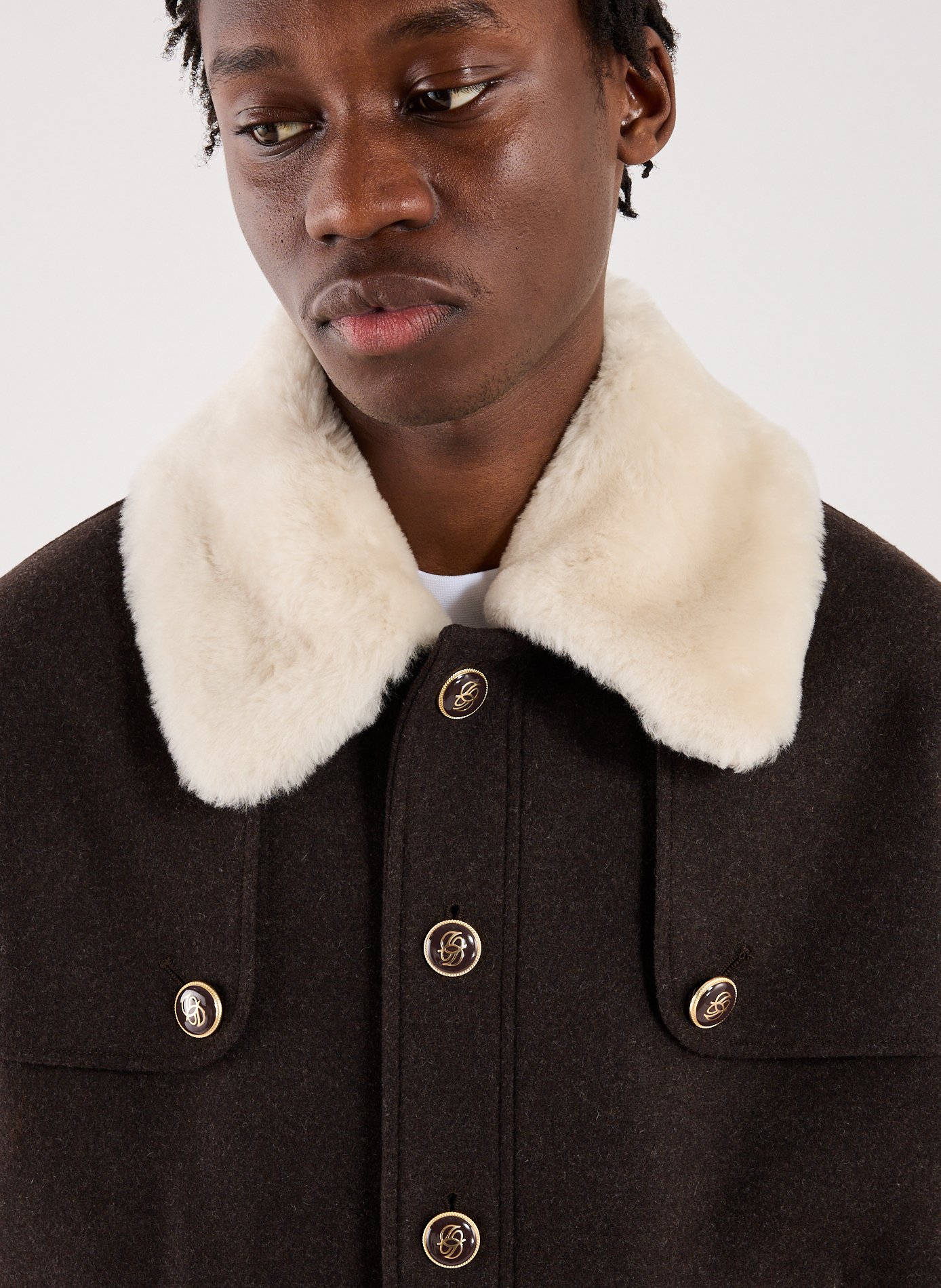 The Jacket with Contrasting Collar in Mixed Wool DROLE DE MONSIEUR Brown