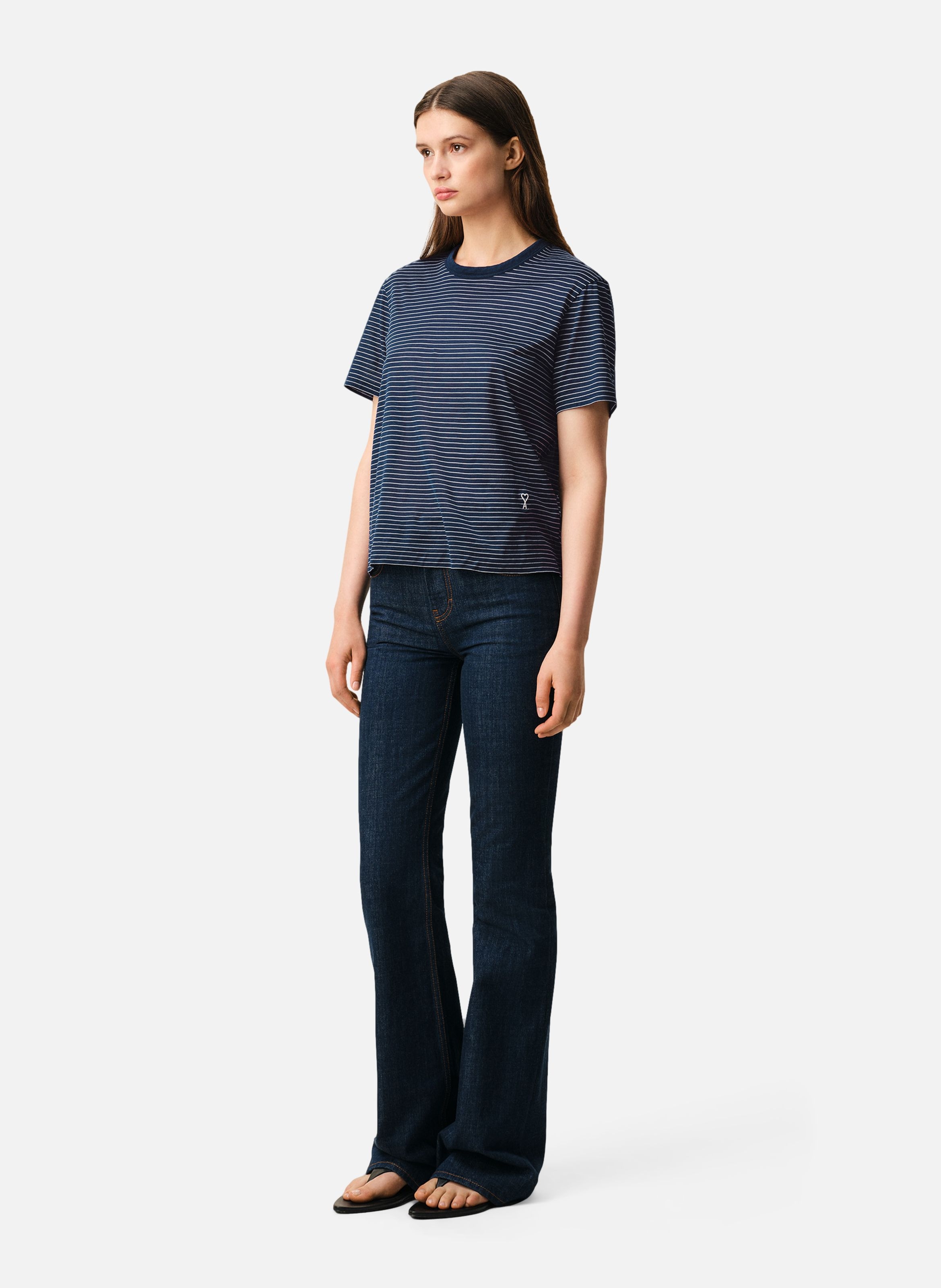 T-shirt rayé ami de coeur en coton AMI PARIS Bleu