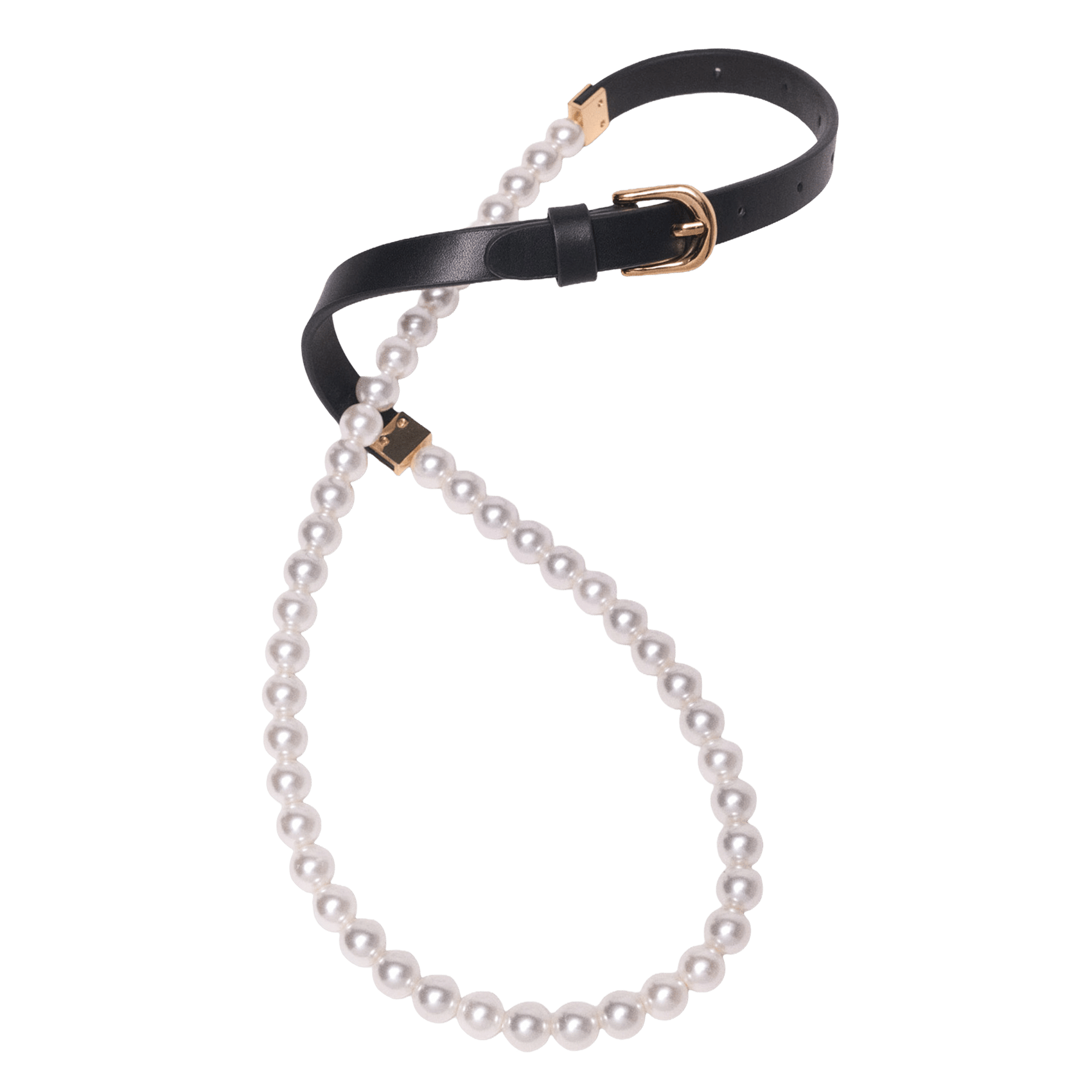 Ceinture mix en cuir et perles MAJE Noir