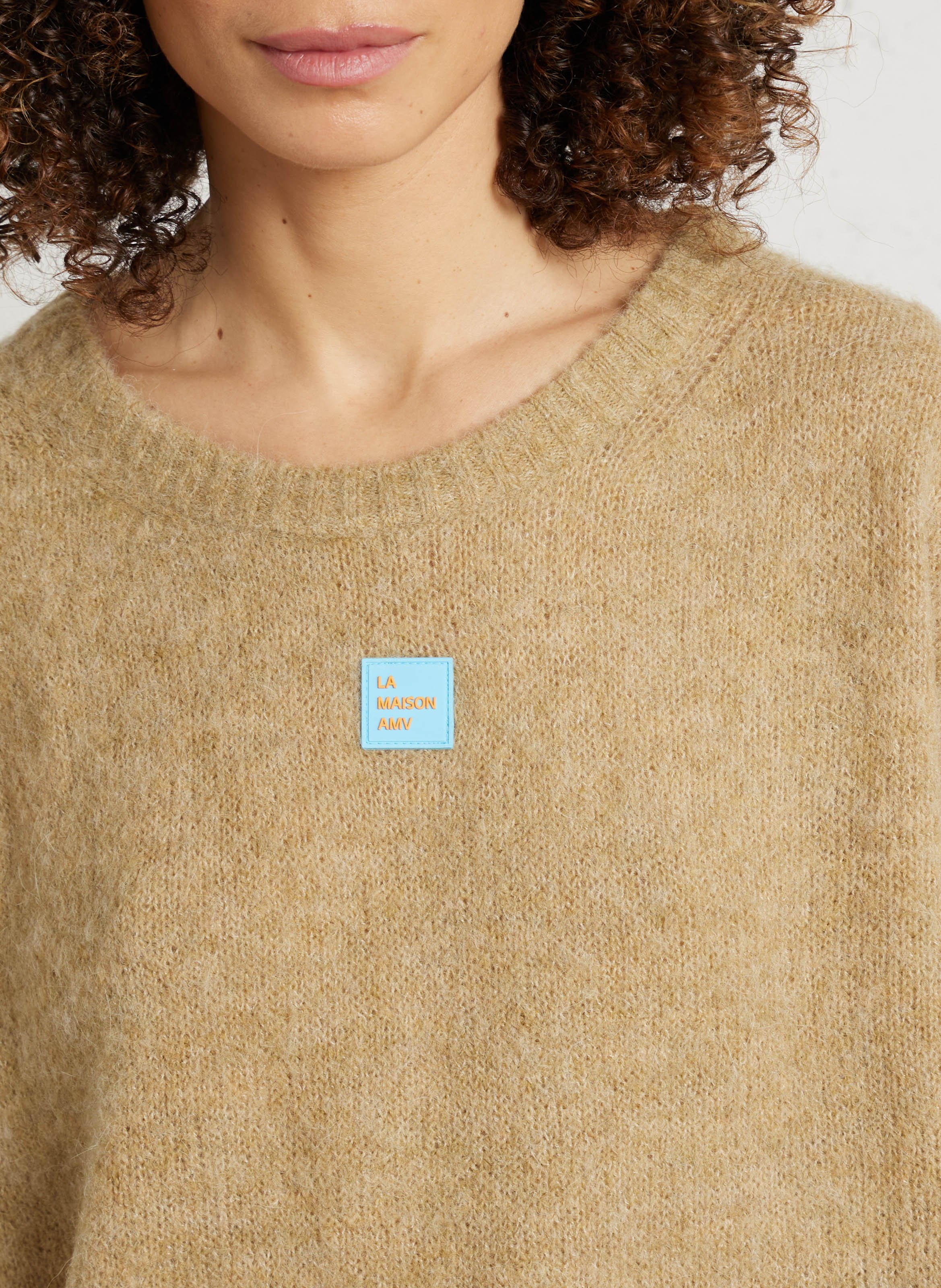 Pull oversize col rond en maille east AMERICAN VINTAGE Beige