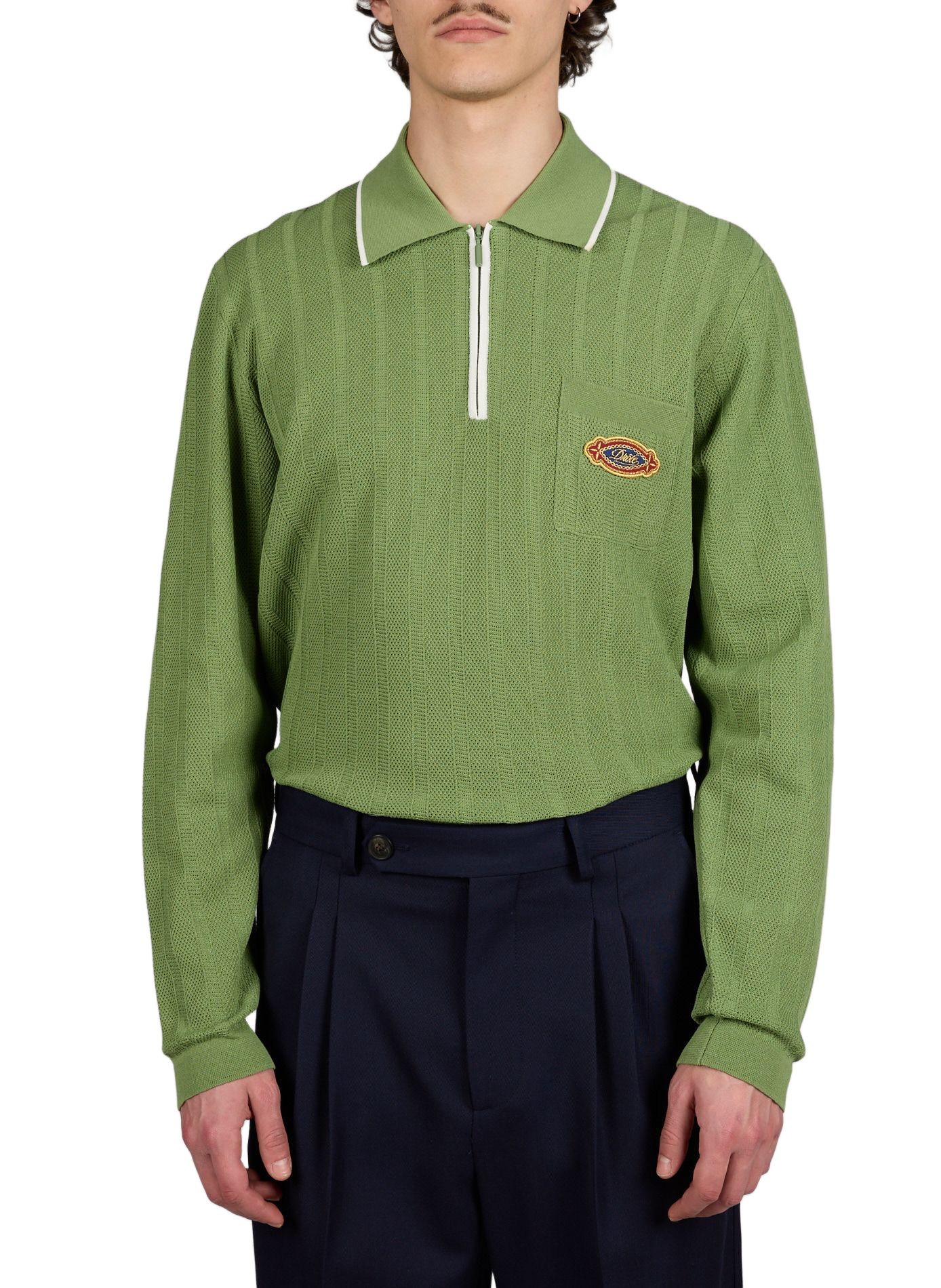 Long-sleeved zip-neck polo in blended cotton DROLE DE MONSIEUR Green