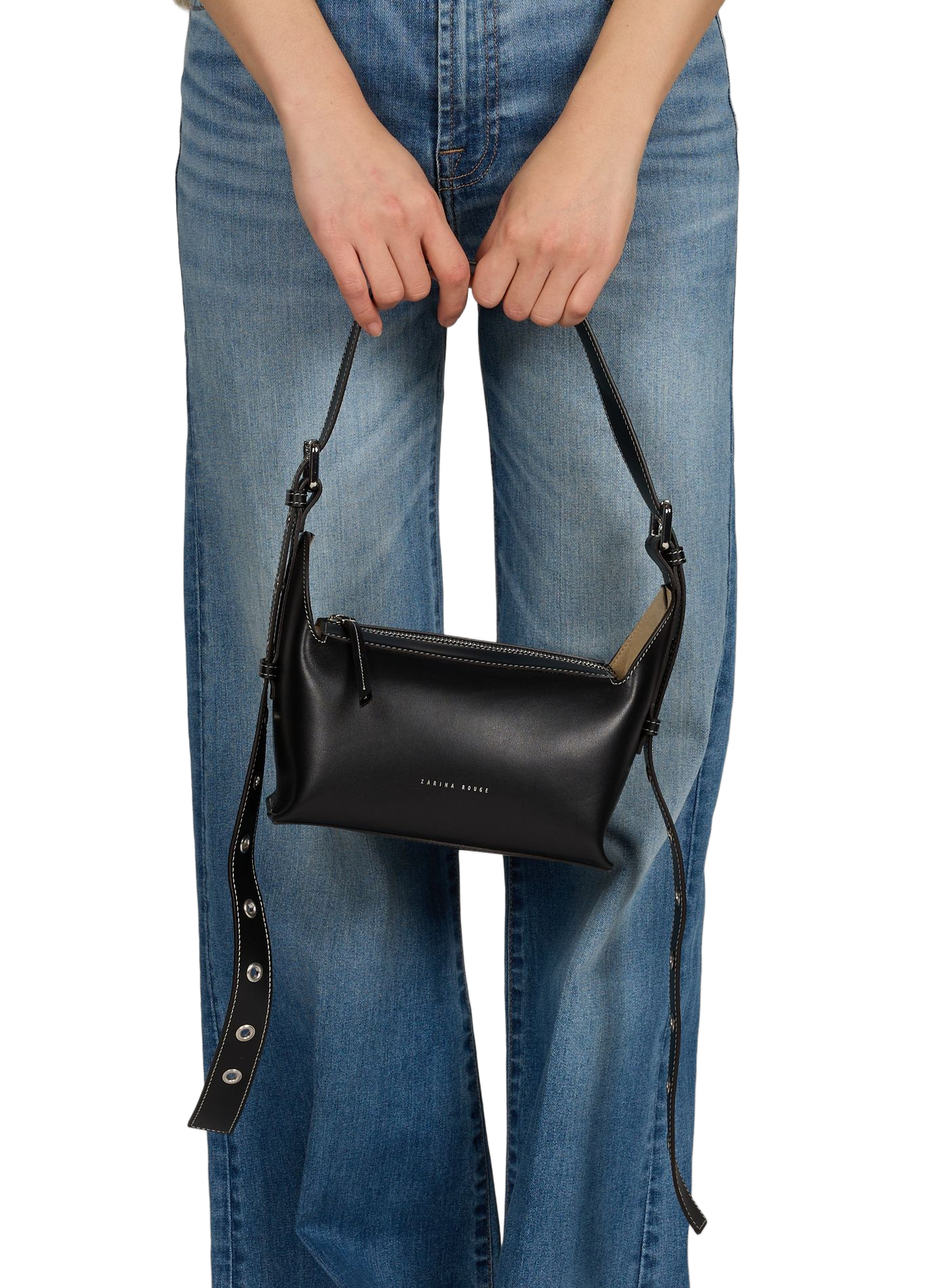 Sac à main Charlie en cuir de vache ZARINA ROUGE Noir