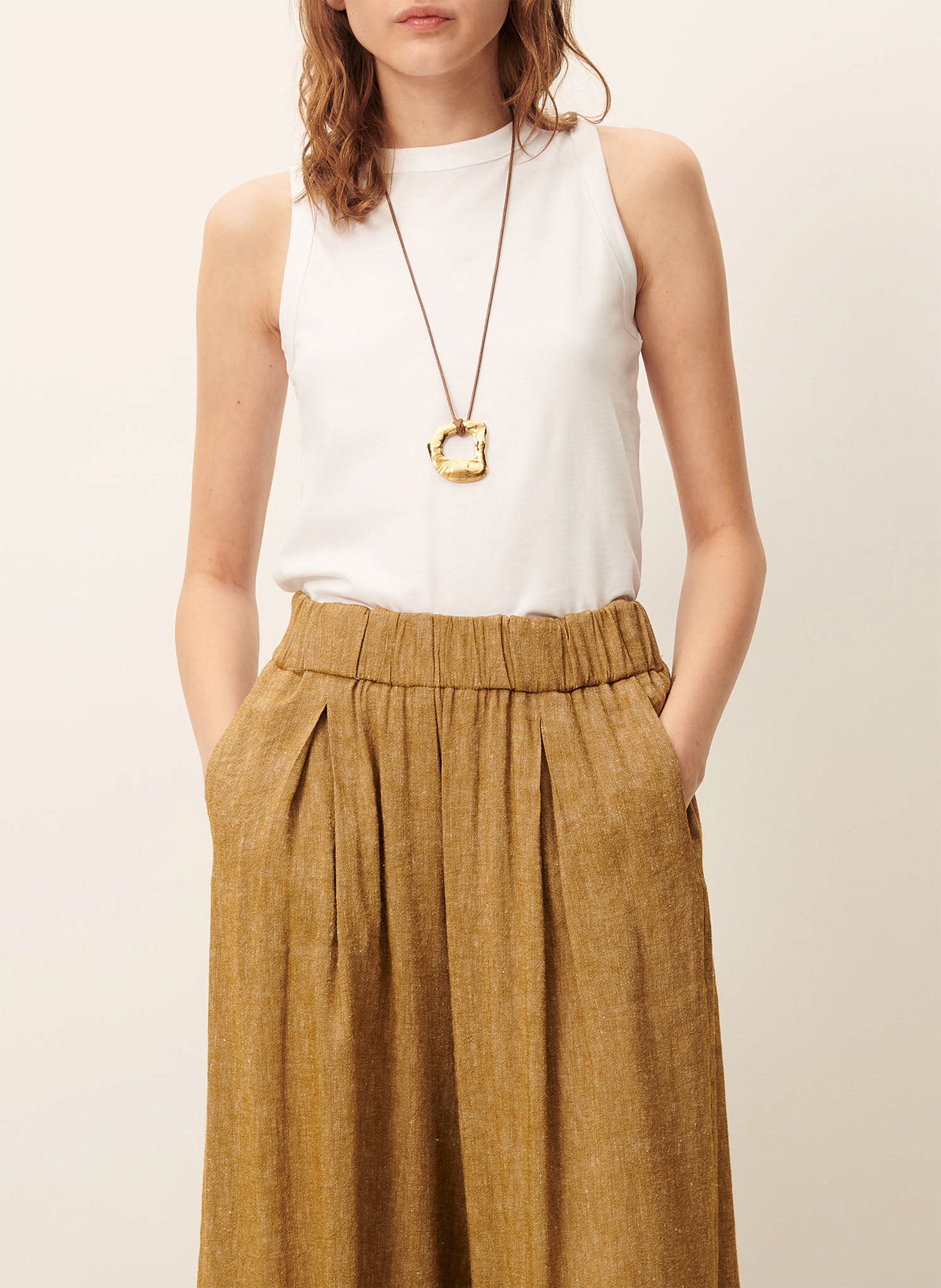 Pantalon large 7/8ème en linon antique isla minima SESSUN Kaki