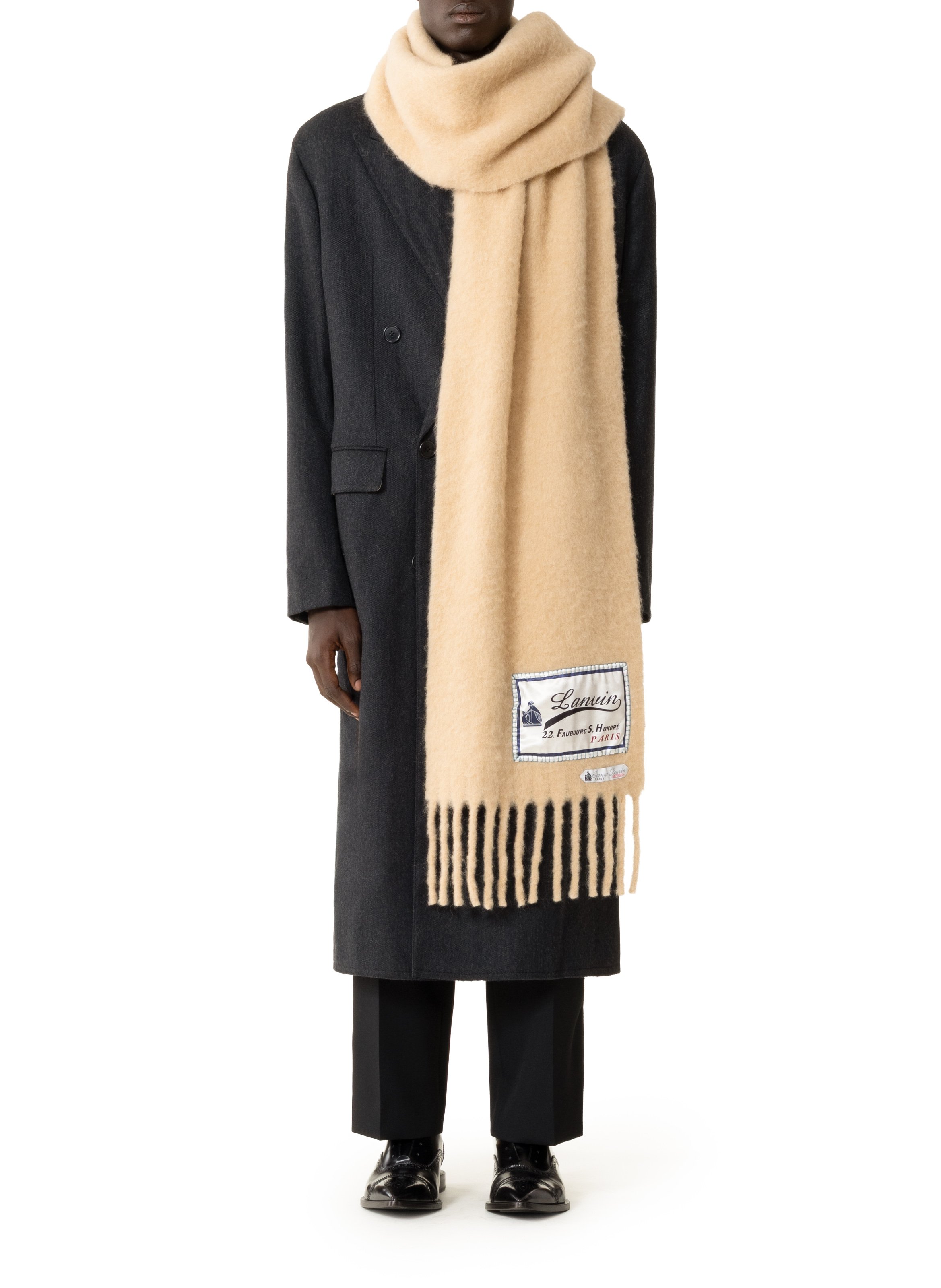 Écharpe à franges étiquette 22 faubourg en laine LANVIN Beige
