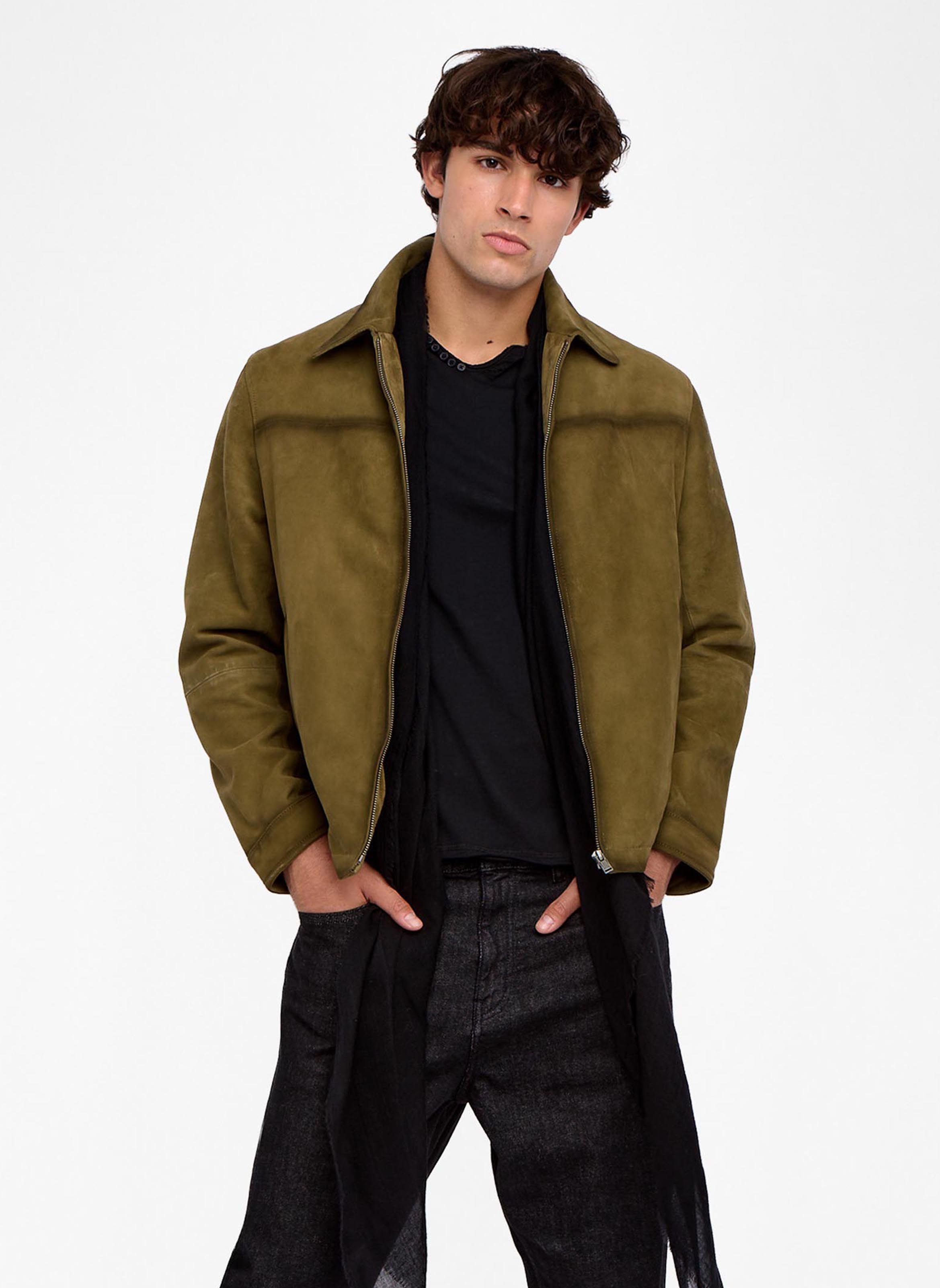 Veste droite col classique en cuir loumy ZADIG&VOLTAIRE Kaki