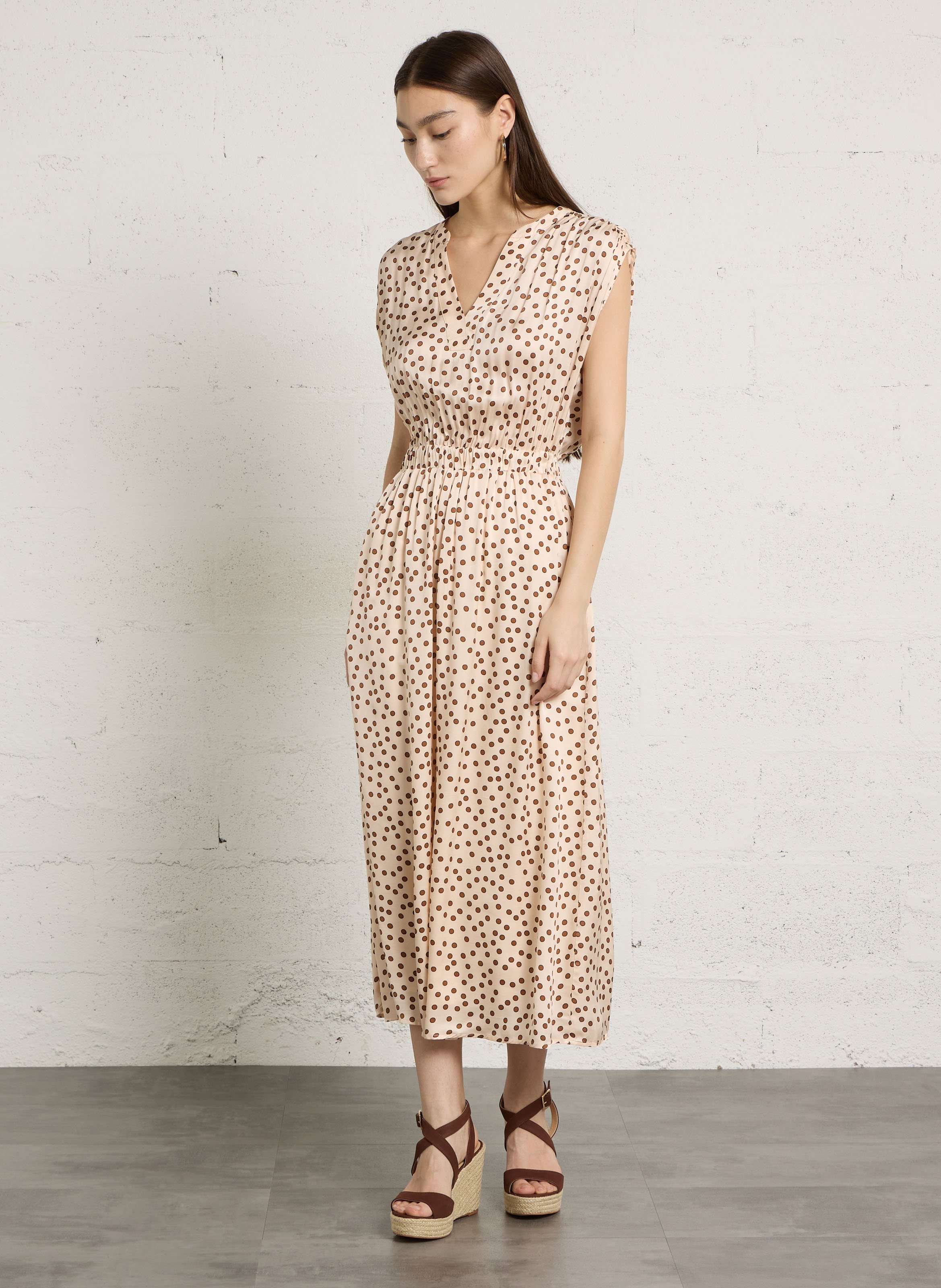 Robe longue col v à pois belgia MAISON 123 Blanc