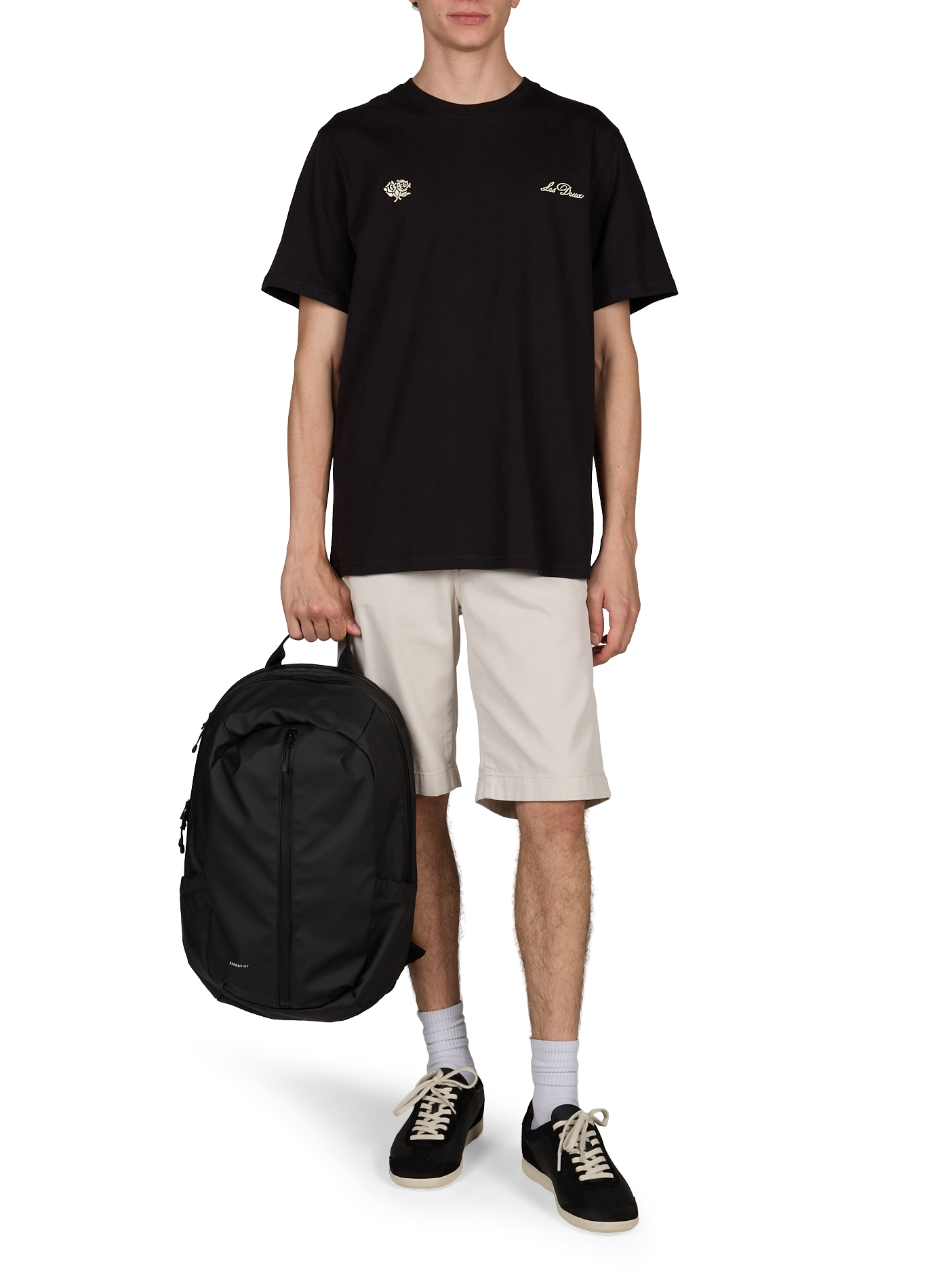 Straight embroidered cotton t-shirt LES DEUX Black
