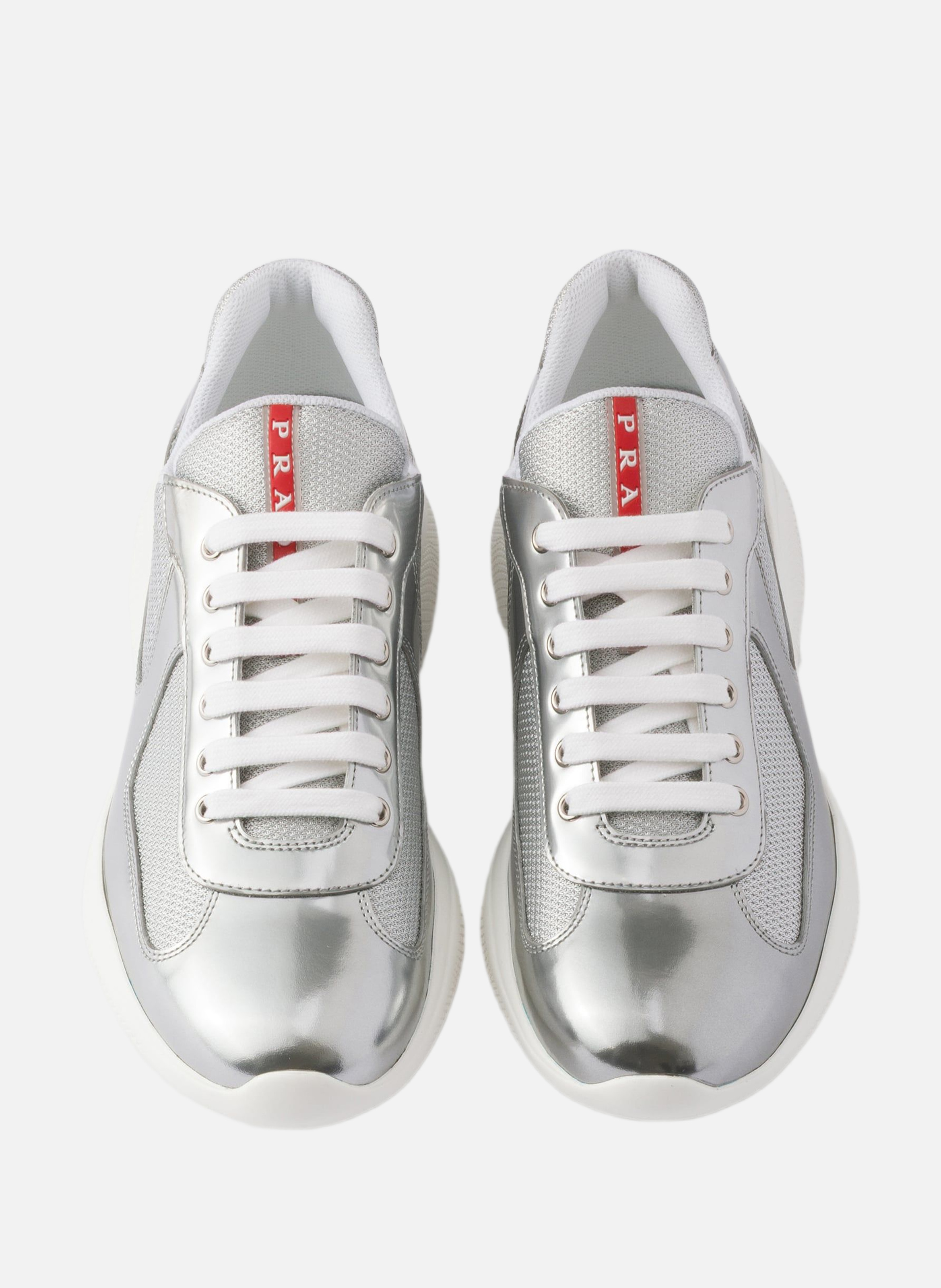 Baskets prada america’s cup en cuir métallisé et t PRADA Argent