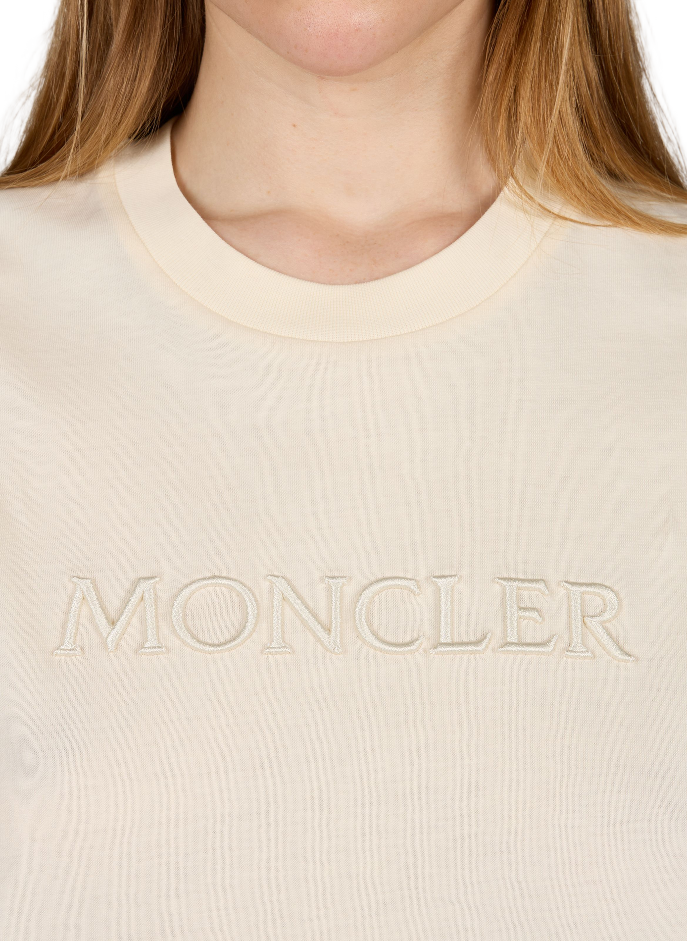 Plain T-shirt with embroidered logo in cotton MONCLER White