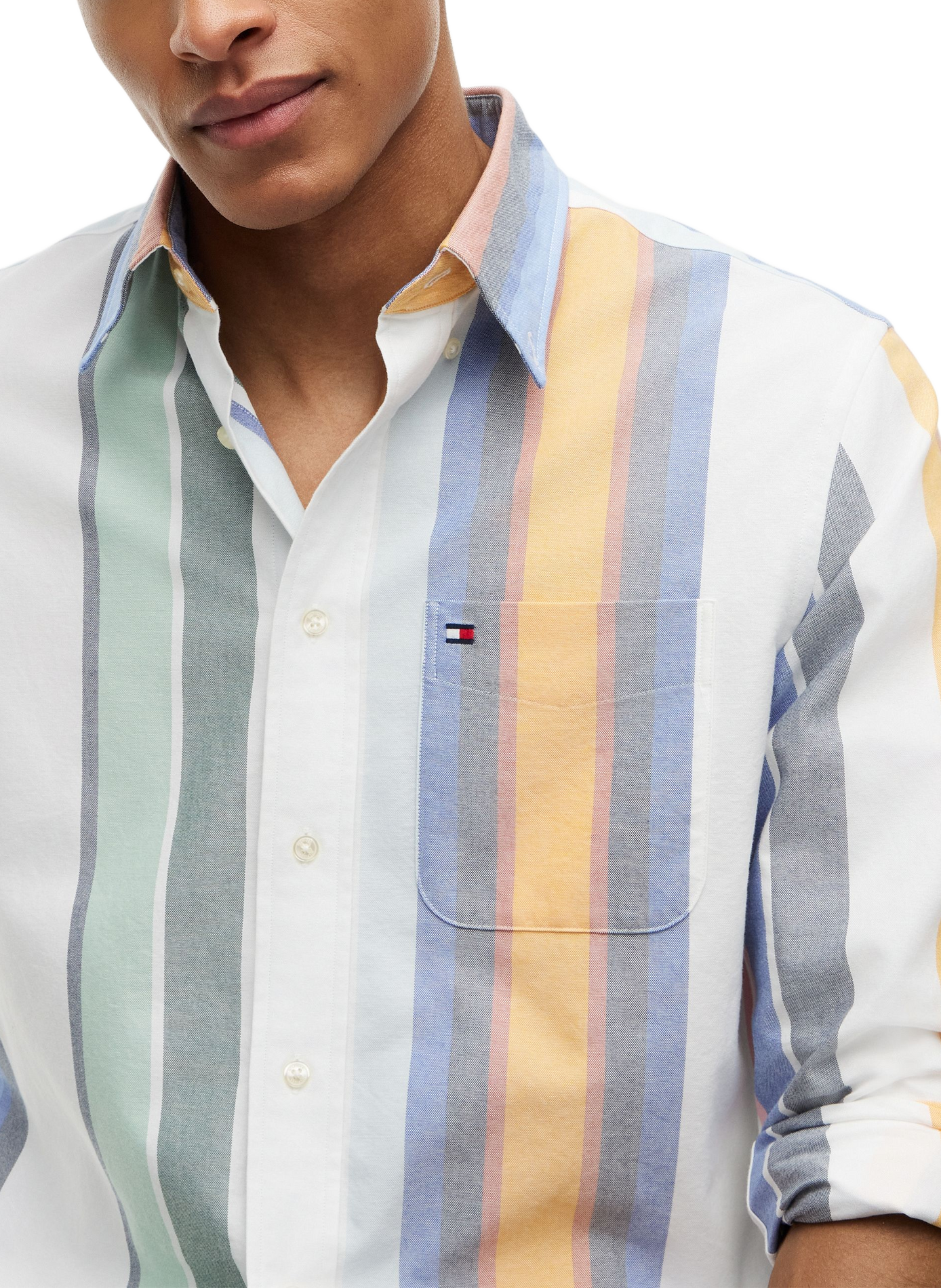 Cotton striped shirt with a button-down collar TOMMY HILFIGER White