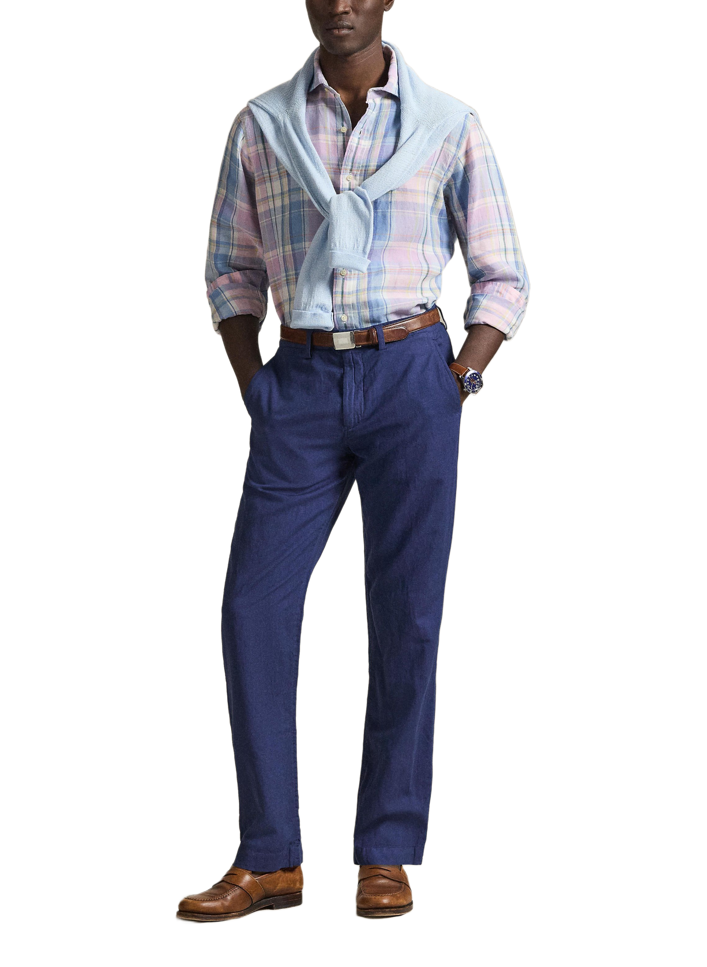 Solid linen and cotton pants POLO RALPH LAUREN Blue