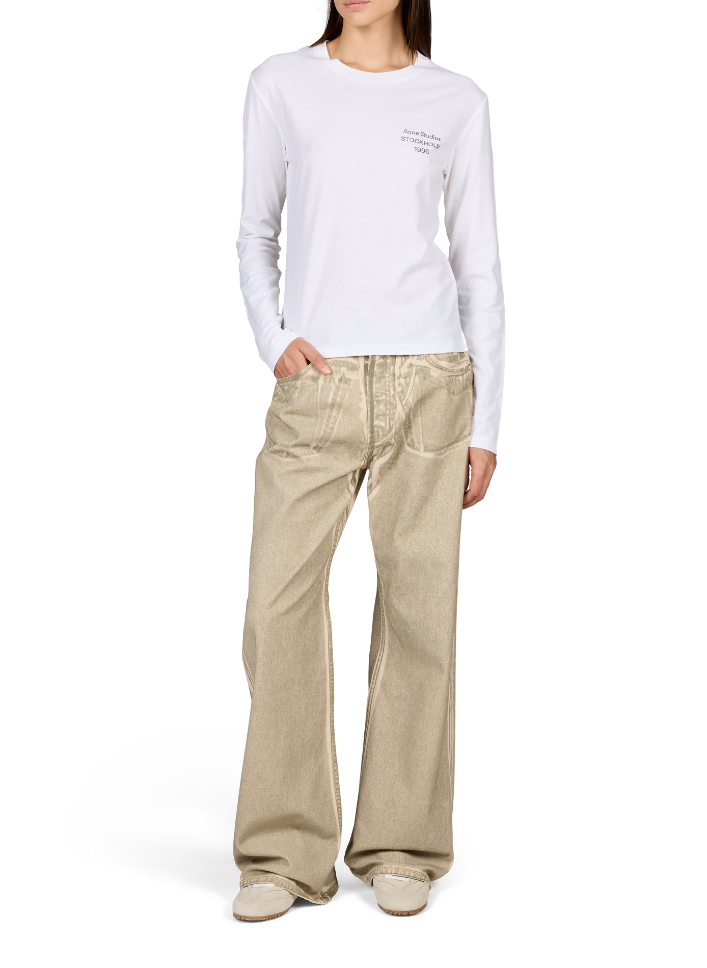 T-Shirt mit abgenutztem Logo aus Baumwollmischung ACNE STUDIOS Weiss