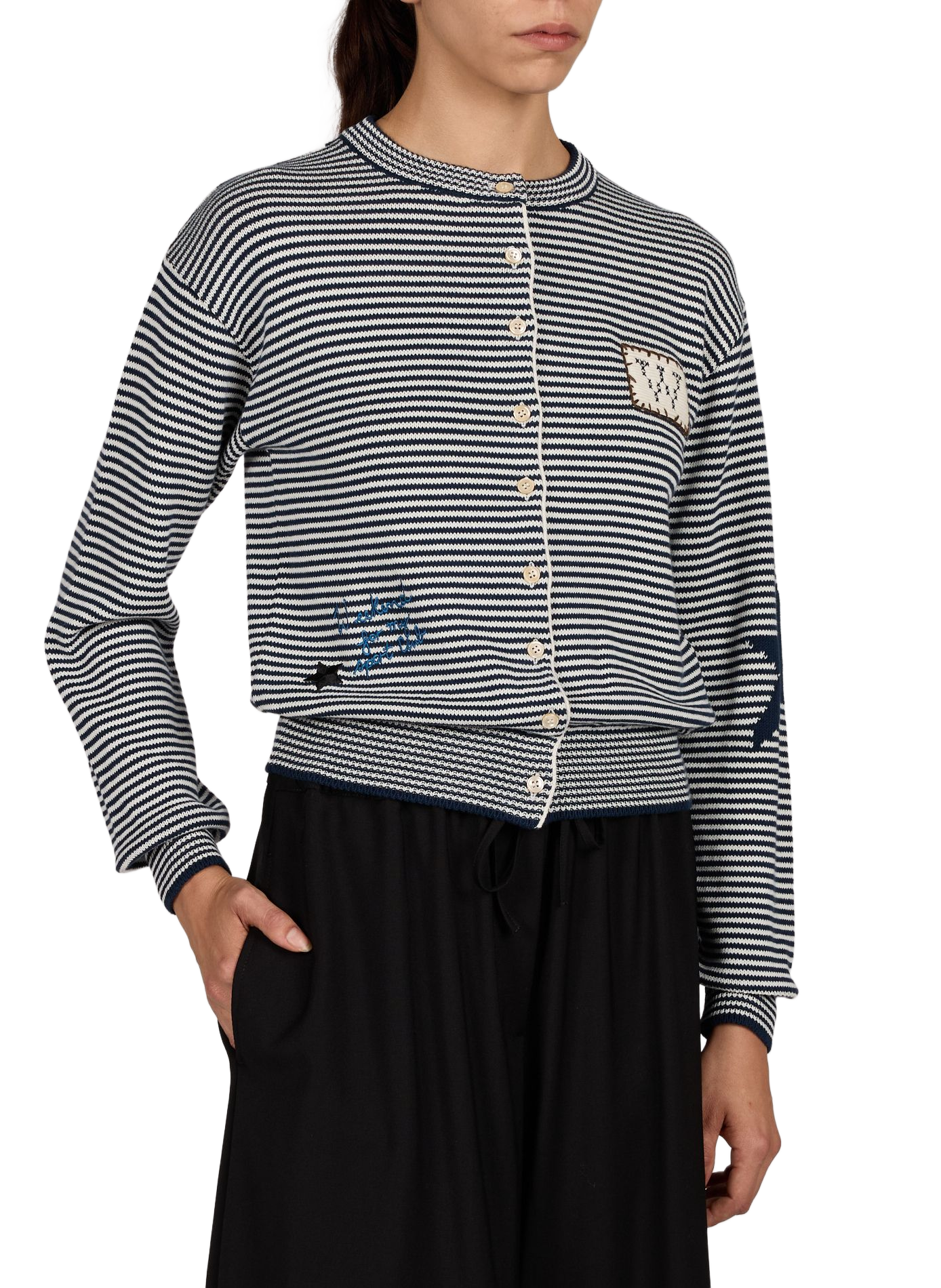 Cardigan droit col rond brodé en coton mélangé MAX MARA WEEK END Bleu