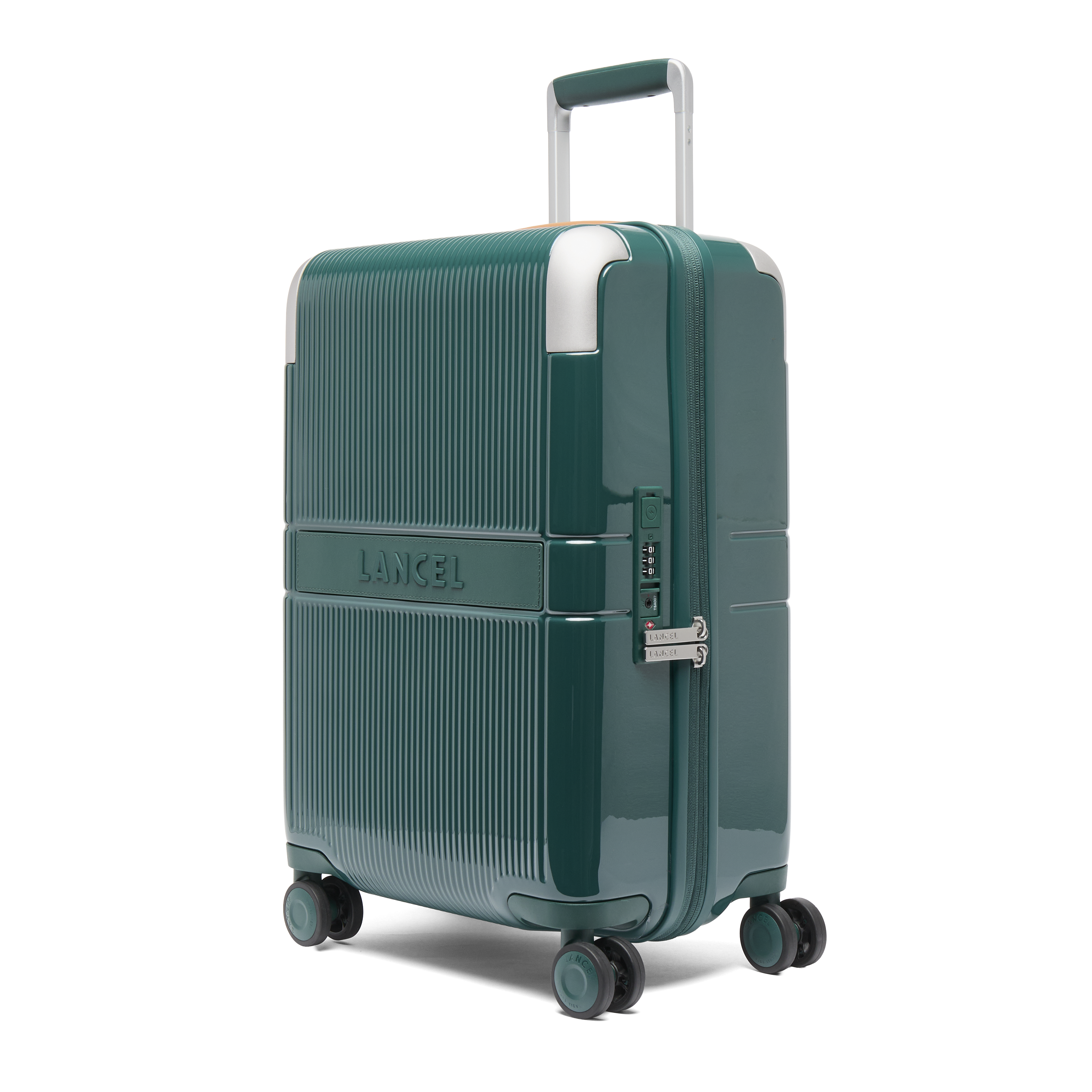 Handbagage met 4 wielen, uitbreidbare rits, met het Lancel-embleem van polycarbonaat en leer. LANCEL Groen