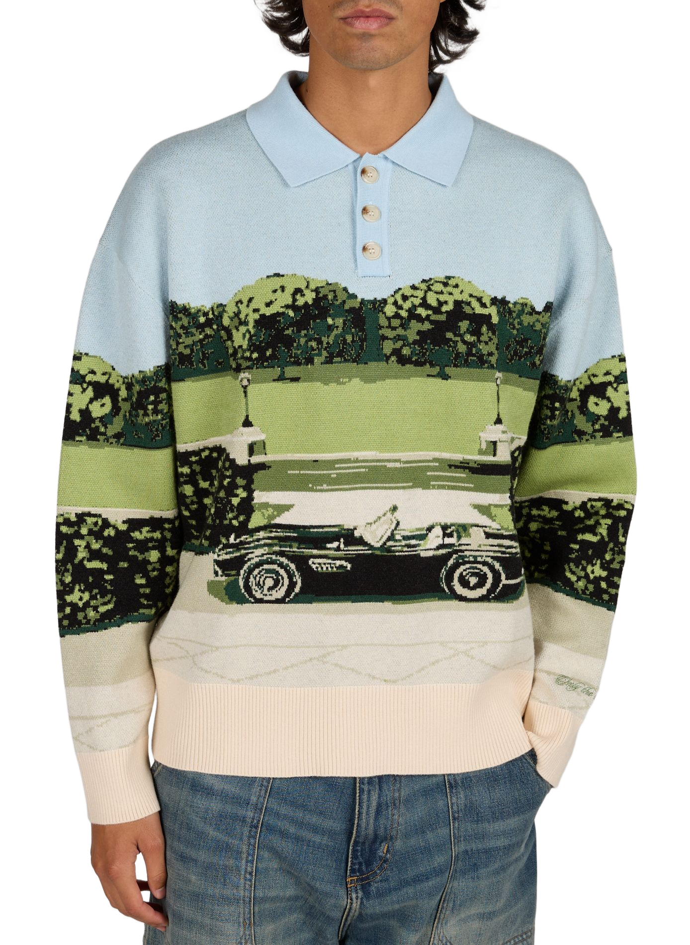 Printed long sleeve polo ONLY THE BLIND Blue
