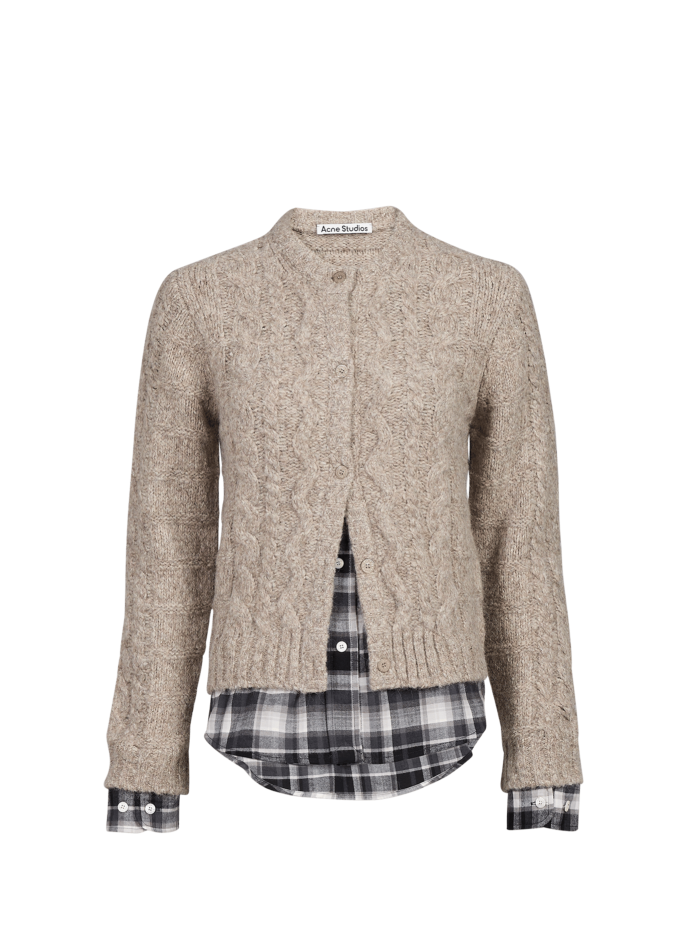 Straight round neck cardigan with overlaid mixed wool ACNE STUDIOS Beige