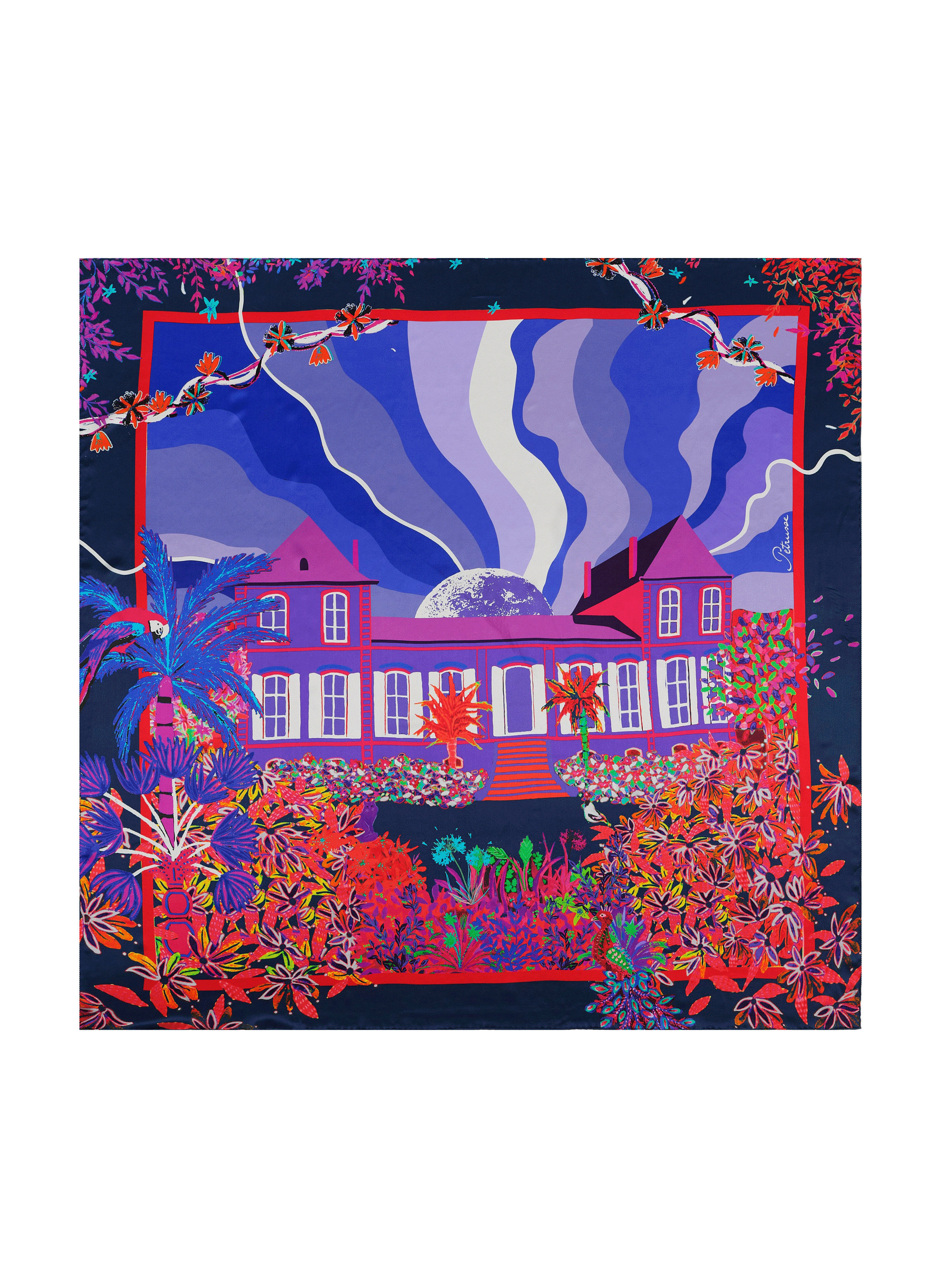 Carré Fantasy néon en soie