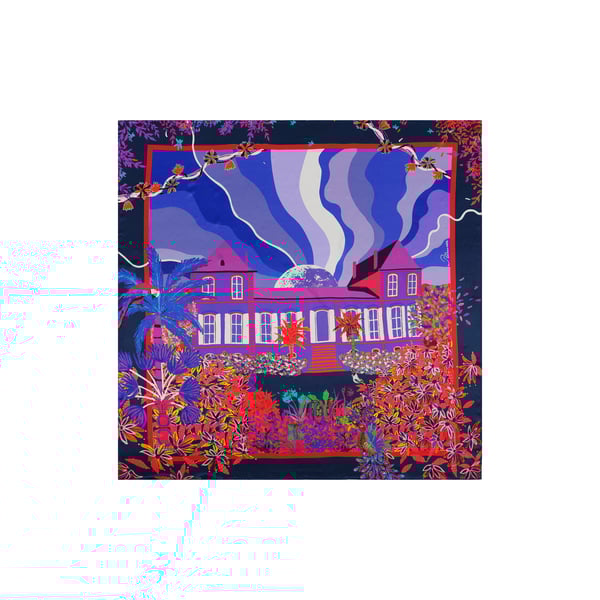 Carré Fantasy néon en soie