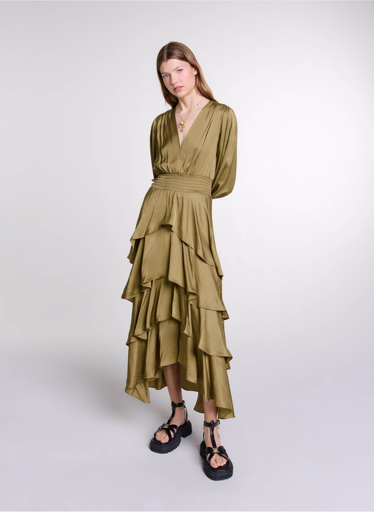 Robe Longue Satinée Cache-cœur - Maje Femme | Printemps.com