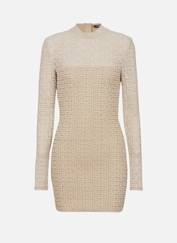Robe en maille monogramme pb labyrinthe Beige by BALMAIN BALMAIN Robe en maille monogramme pb labyrinthe Beige