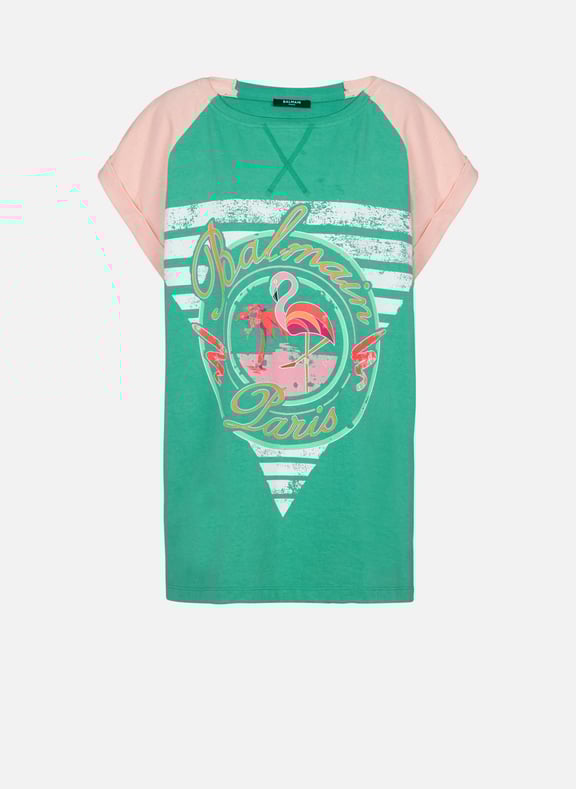 T-shirt imprimé balmain flamant rose Vert by BALMAIN BALMAIN T-shirt imprimé balmain flamant rose Vert