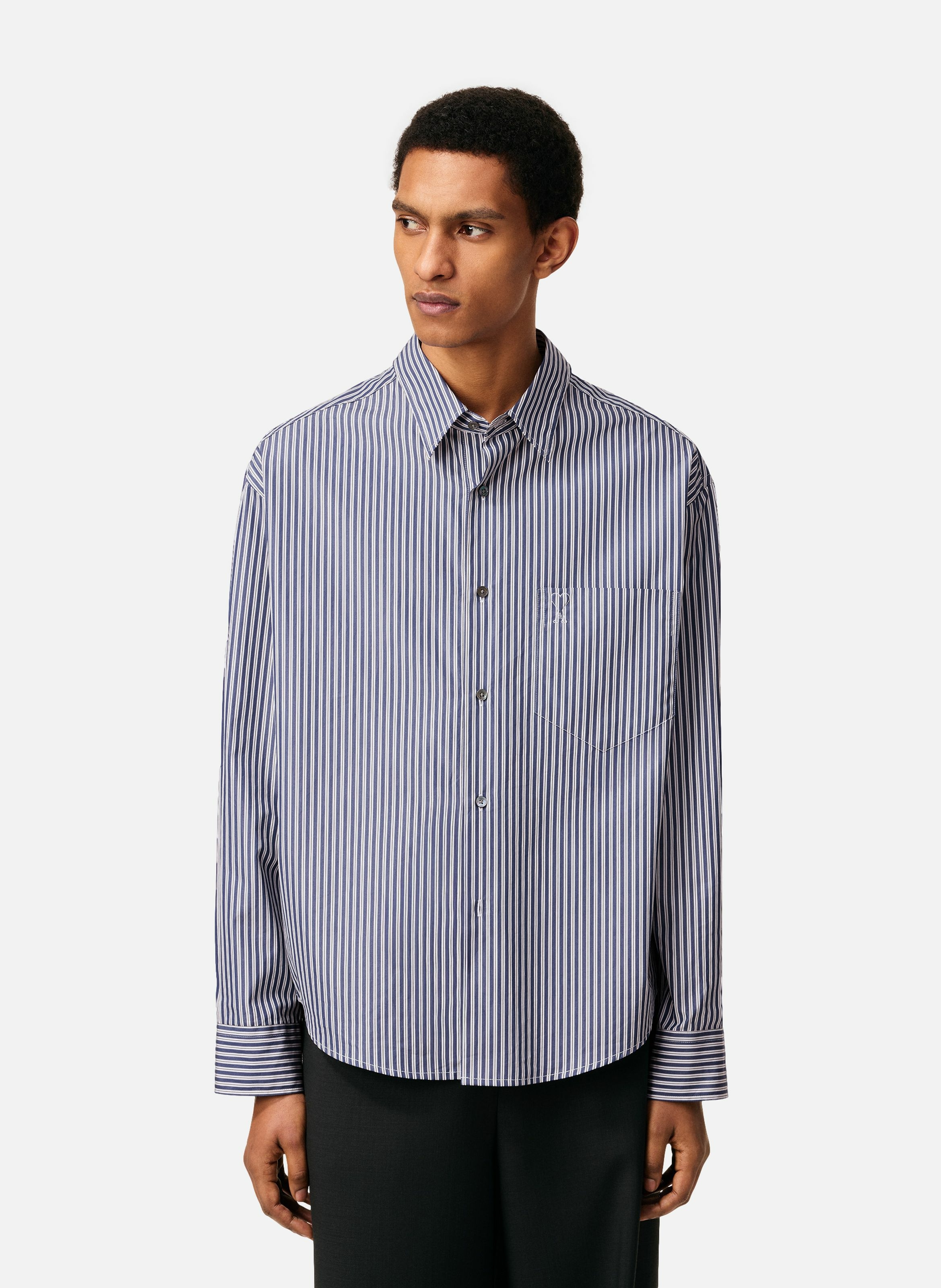 Chemise boxy rayée ami de coeur  en coton unisexe AMI PARIS Bleu
