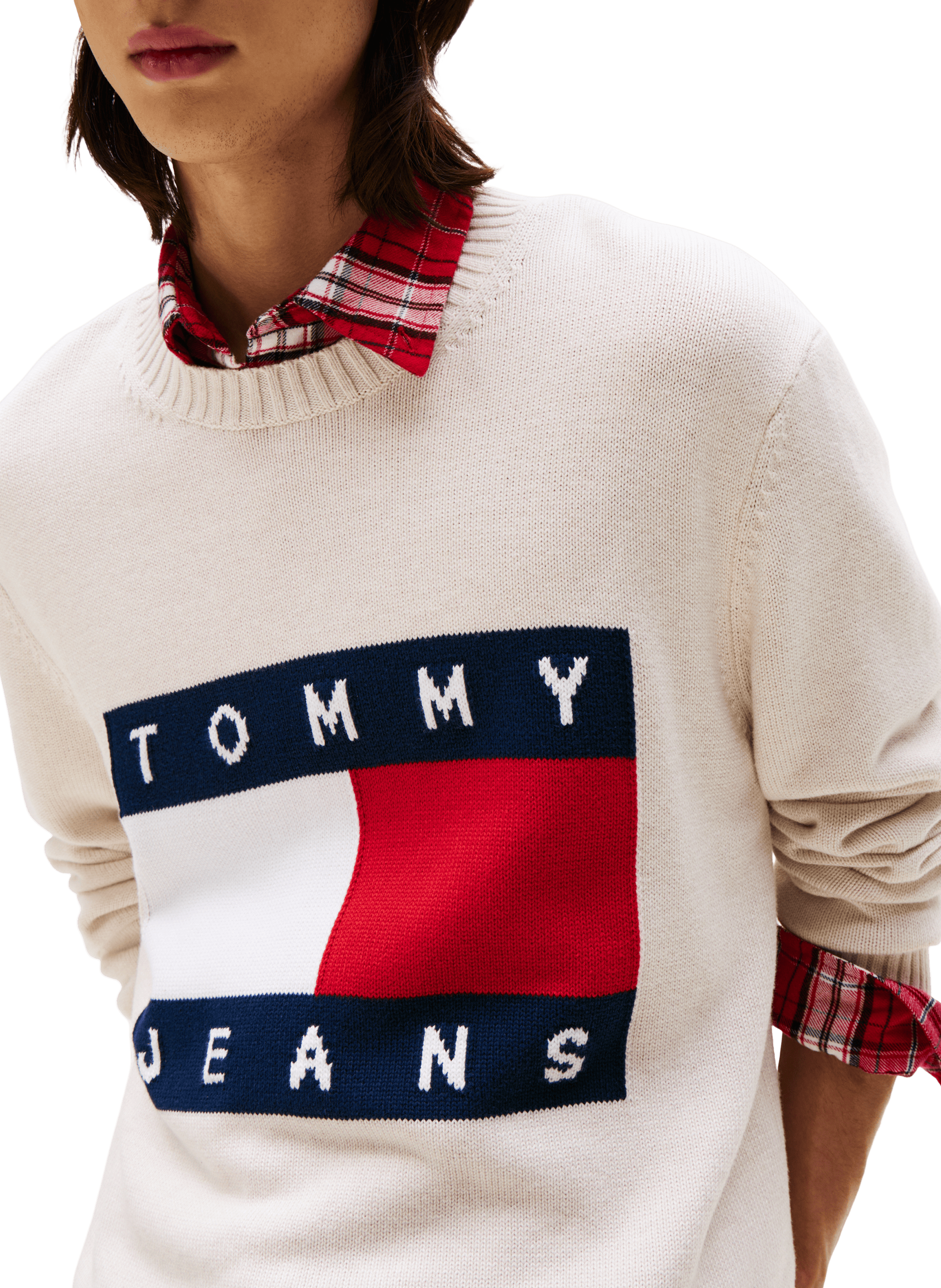 Mottled sweater with flag badge TOMMY HILFIGER White