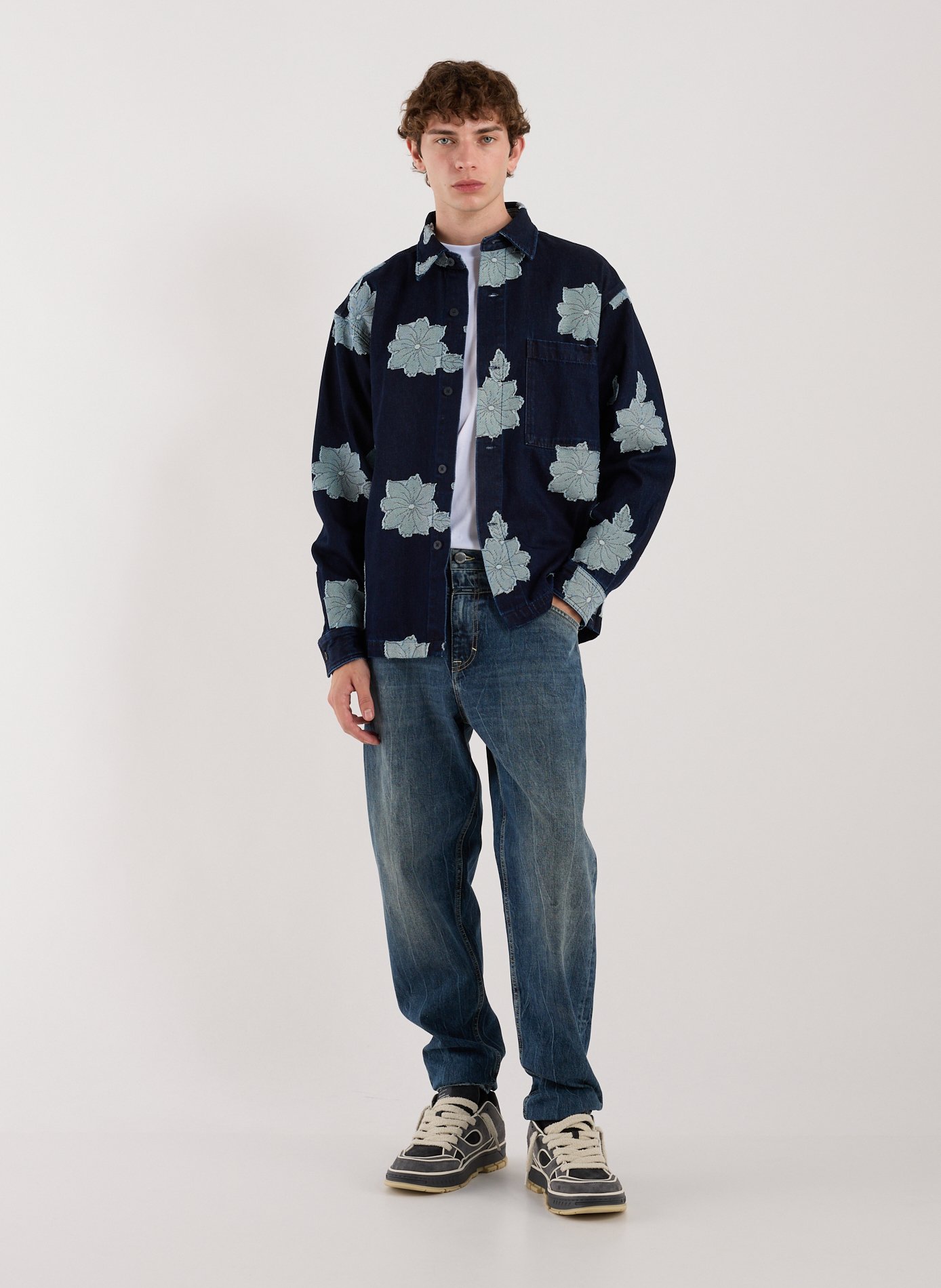 Embroidered denim shirt in cotton Blue