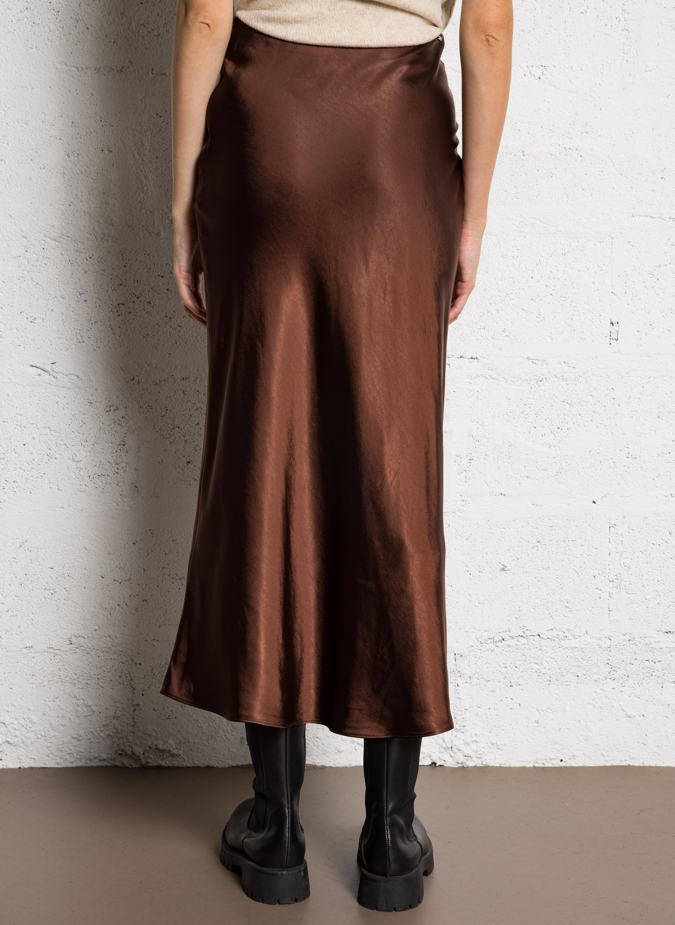 Jupe trapèze satinée IKKS Marron