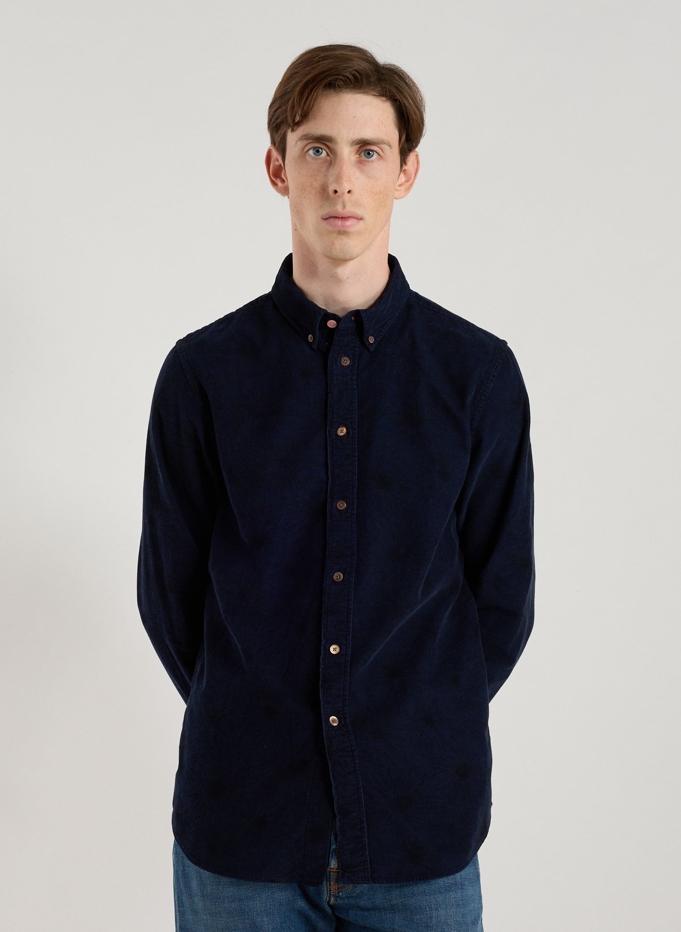 PAUL SMITH Chemise ajustée en velours côtelé de coton Bleu