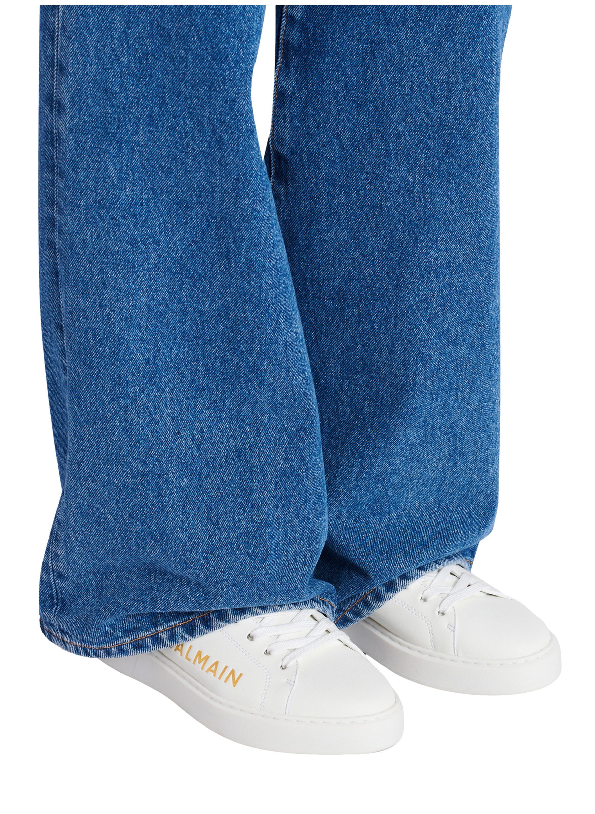 Baskets b-court en cuir de veau à imprimé BALMAIN Blanc