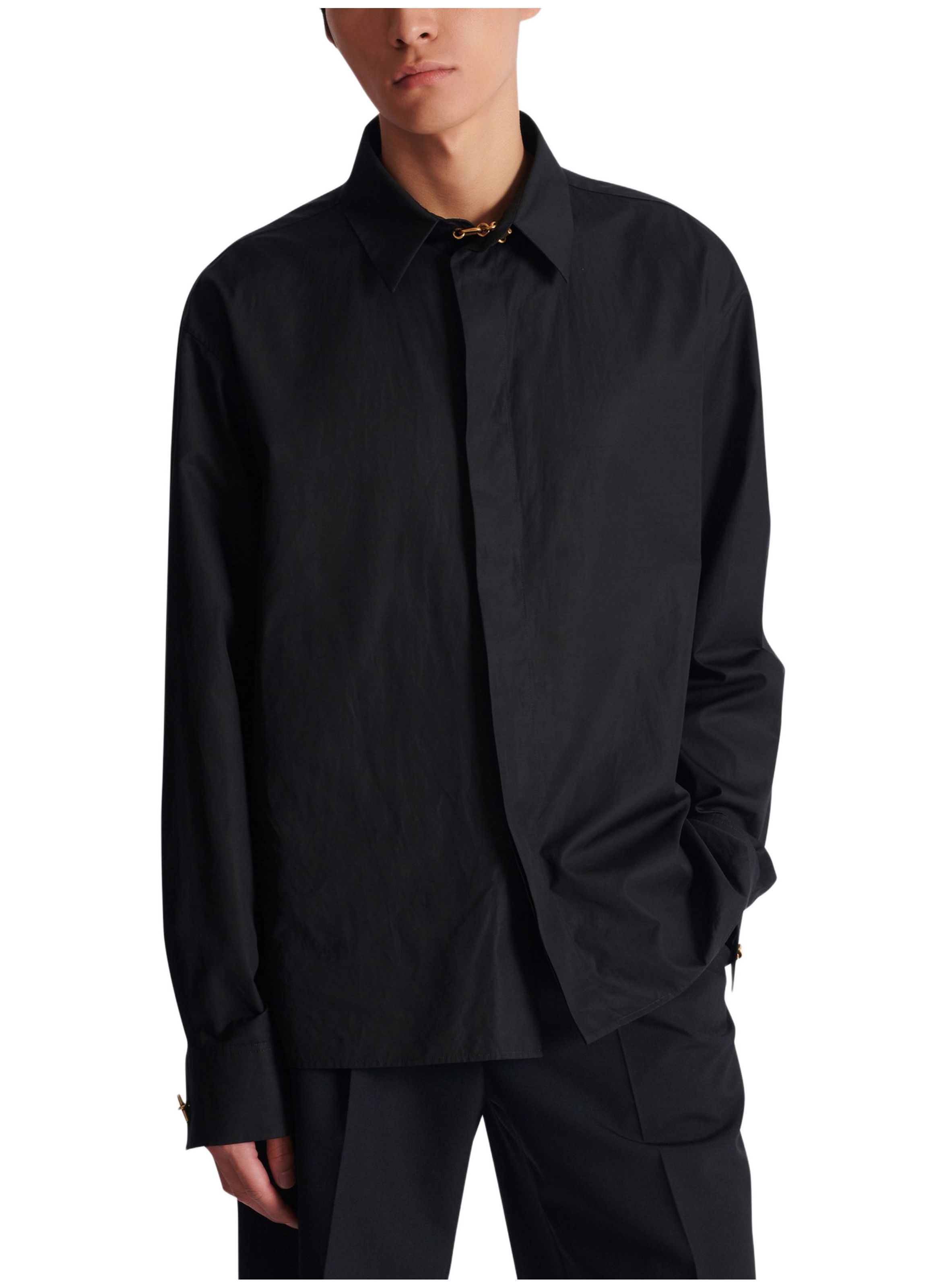 Chemise asymétrique en popeline BALMAIN Noir
