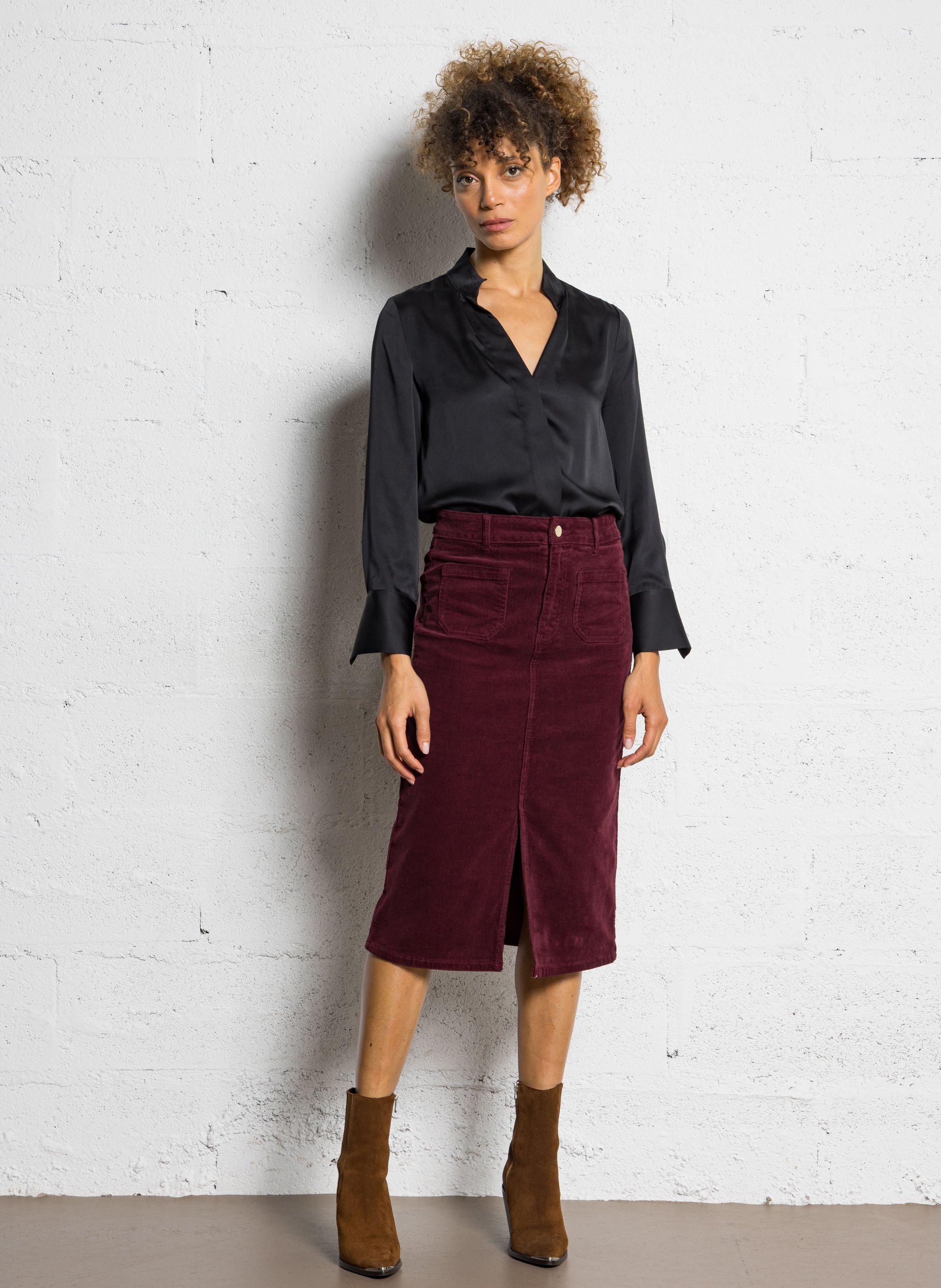 Blouse fluide satinée à col tunisien Basile MAISON 123 Noir