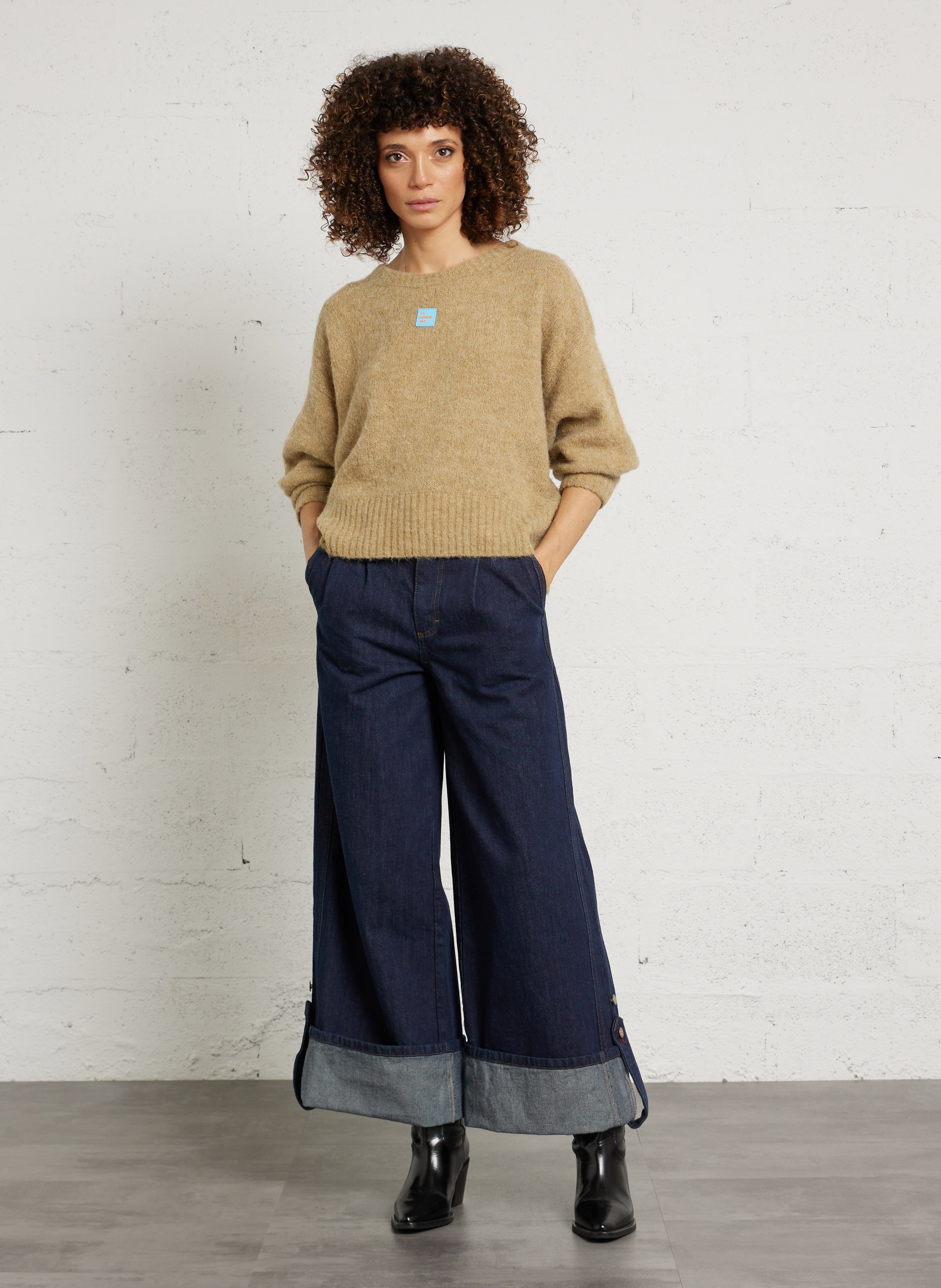 Pull oversize col rond en maille east AMERICAN VINTAGE Beige